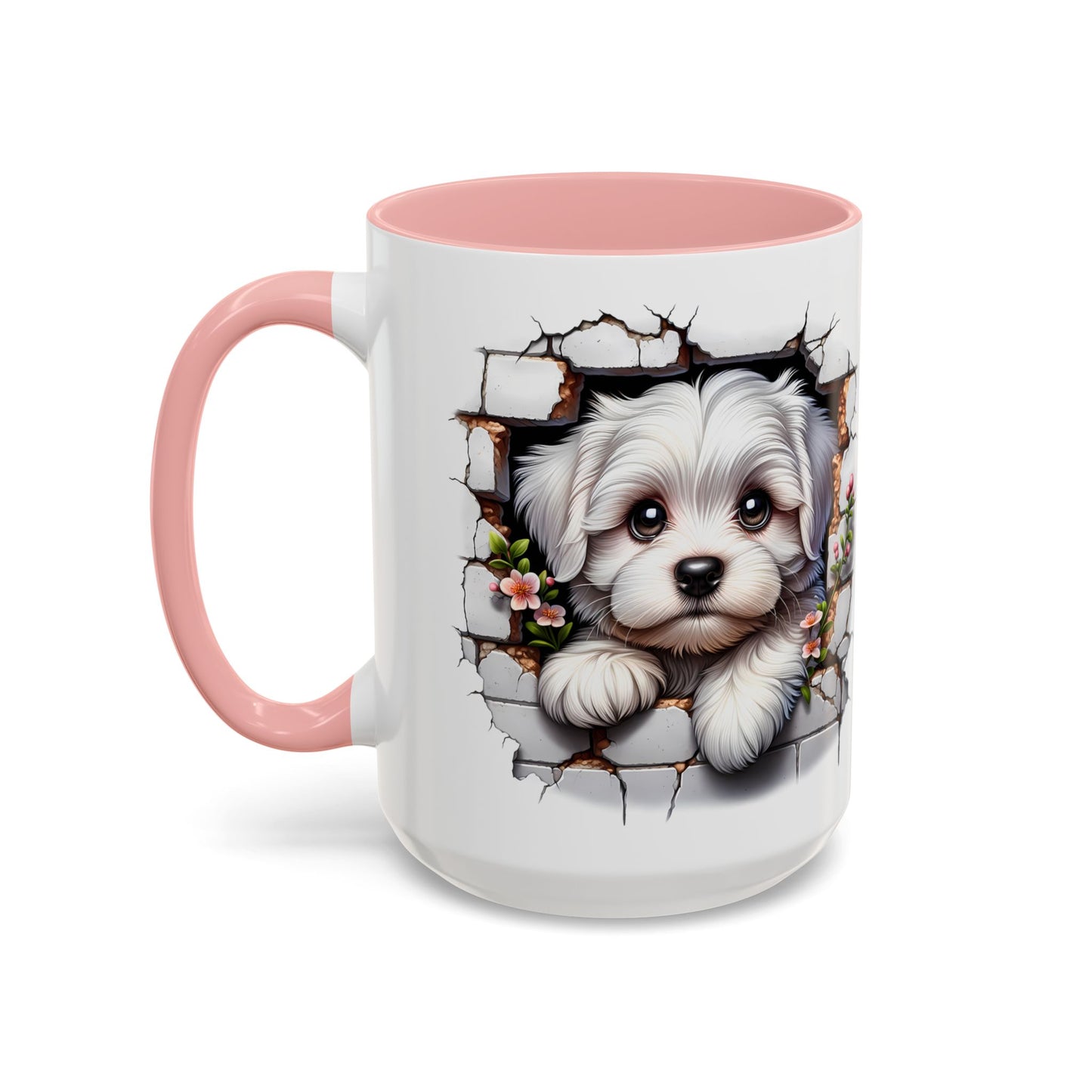 🎀🐶 Maltese Puppy Accent Mug – Cute Peek-Through Dog Design for Animal Lovers ☕💖