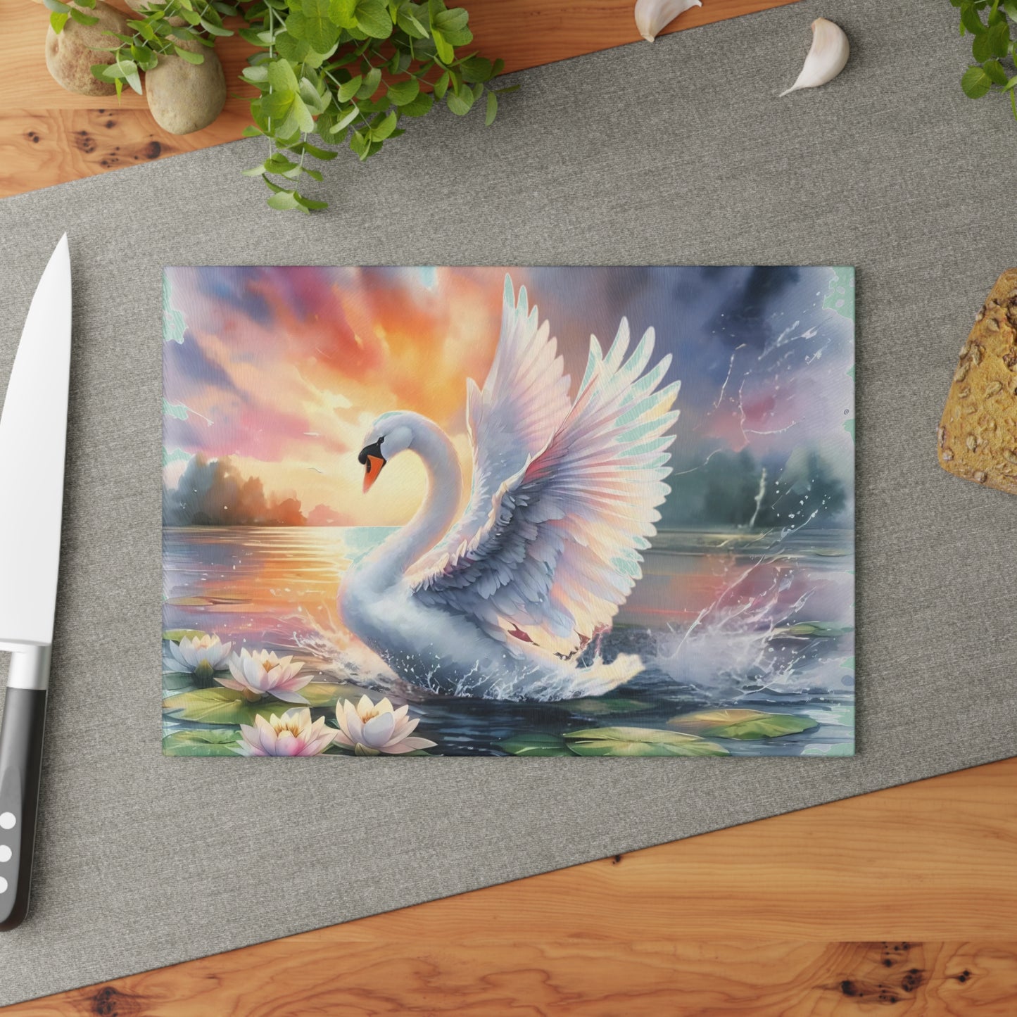 Swan cutting Board, Tempered Glass Cutting Board, Charcuterie Board, Chopping Board, Housewarming Gift Custom cutting board