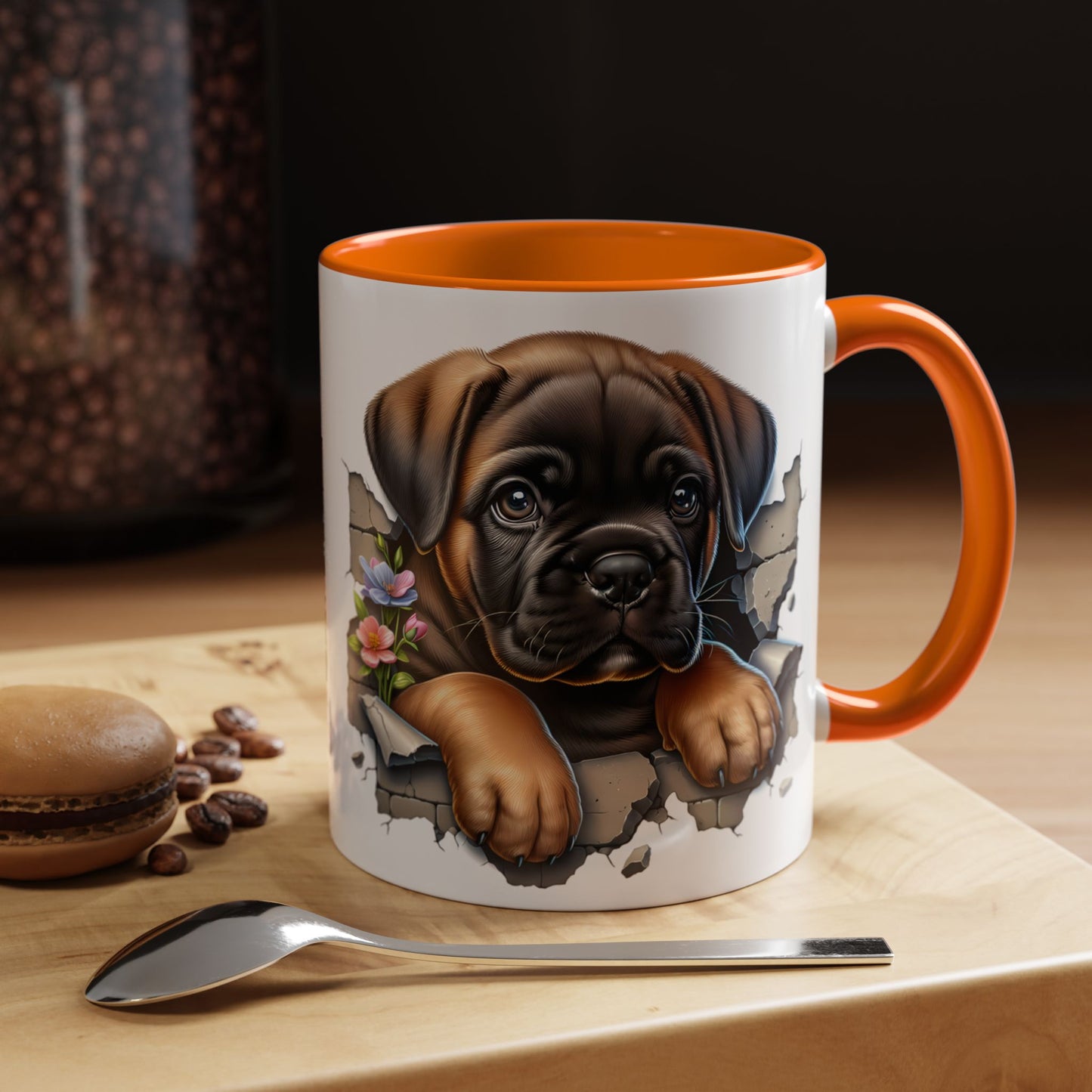 🧡 Boxer Puppy Accent Mug – Adorable Peek-Through Cup for Dog Lovers