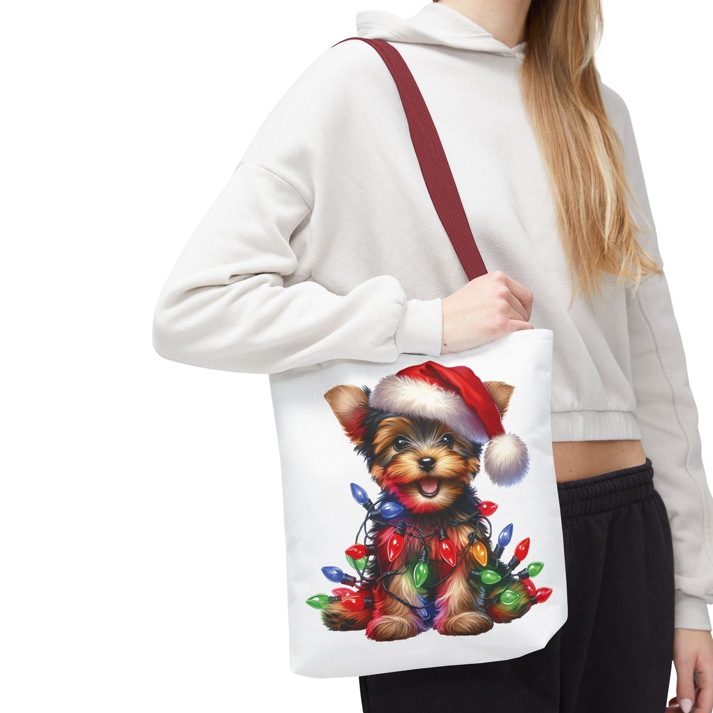 🎄 Yorkie Christmas Lights Tote Bag – Holiday Cheer in Every Carry 🎁