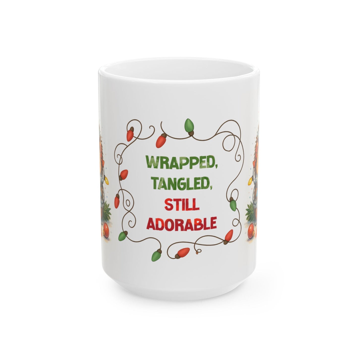 🦔🎄 Wrapped, Tangled, Still Adorable Hedgehog Mug – Cute Christmas Coffee Cup ✨☕