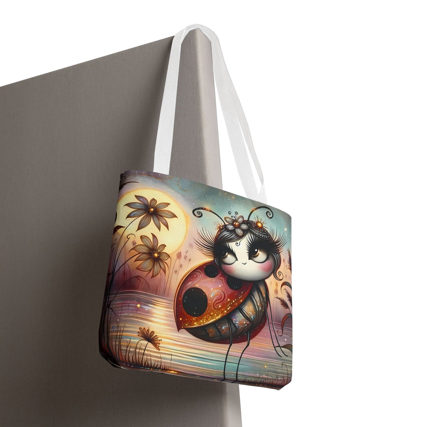 🐞 Mariquita sobre una flor junto al lago – Bolsa de tela inspirada en la naturaleza