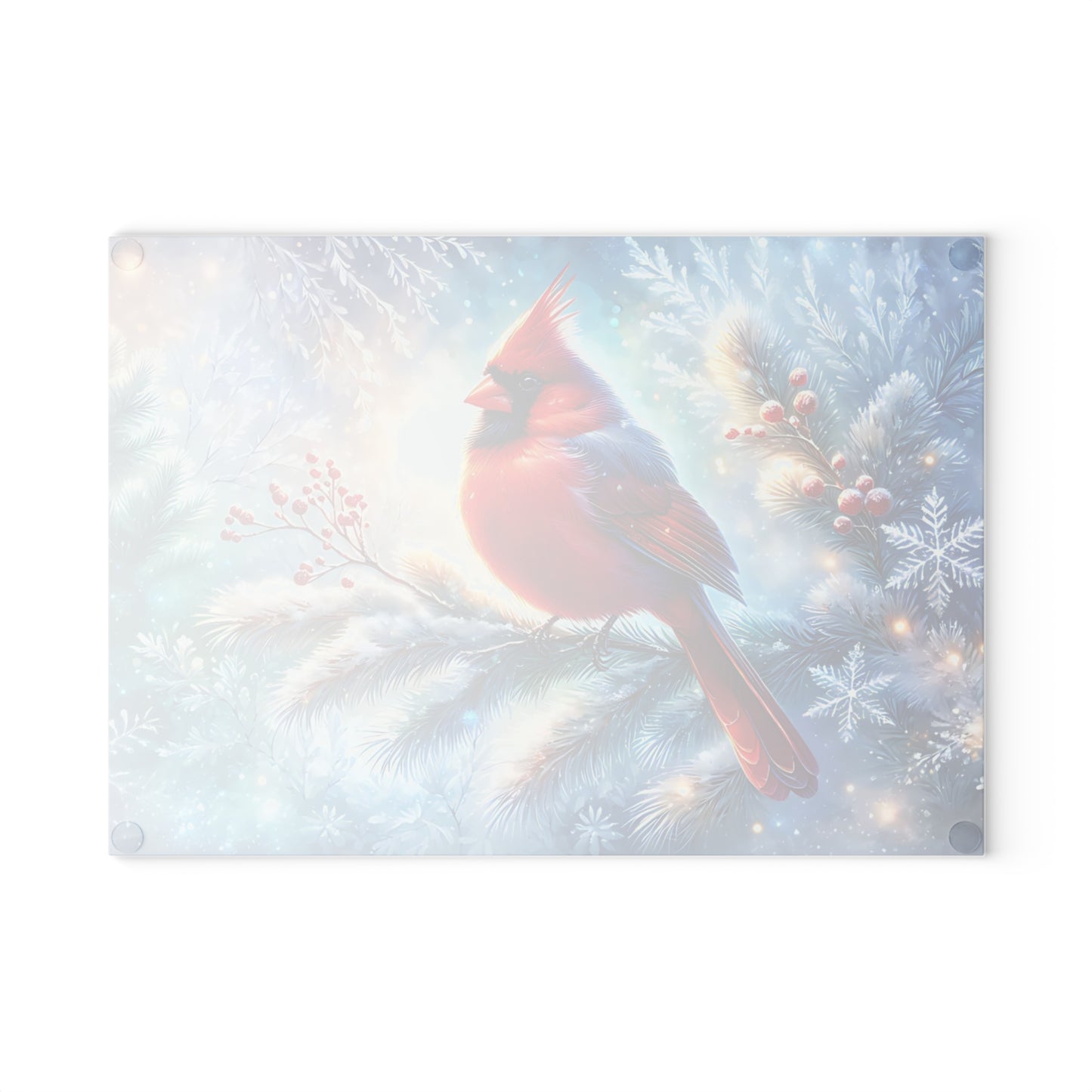 Cardinal Winter Scene Glass Cutting Board – Seasonal Kitchen Art