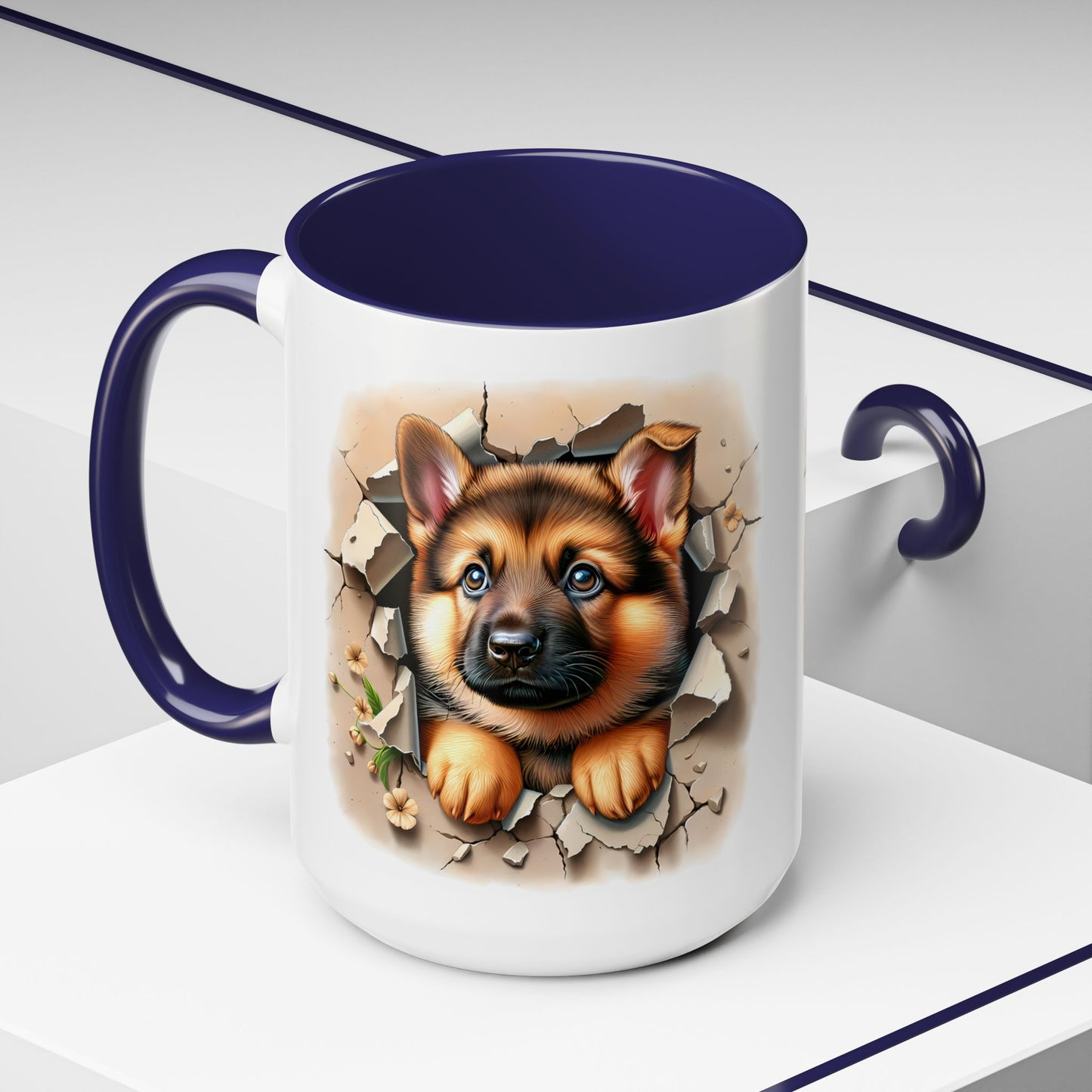🐾☕ German Shepherd Puppy Peek Accent Mug – Loyal Pup Lover Gift ✨🖤