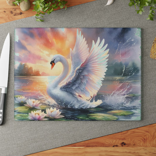 Tabla de cortar de cisne, tabla de cortar de vidrio templado, tabla de charcutería, tabla de cortar, regalo de inauguración de la casa, tabla de cortar personalizada