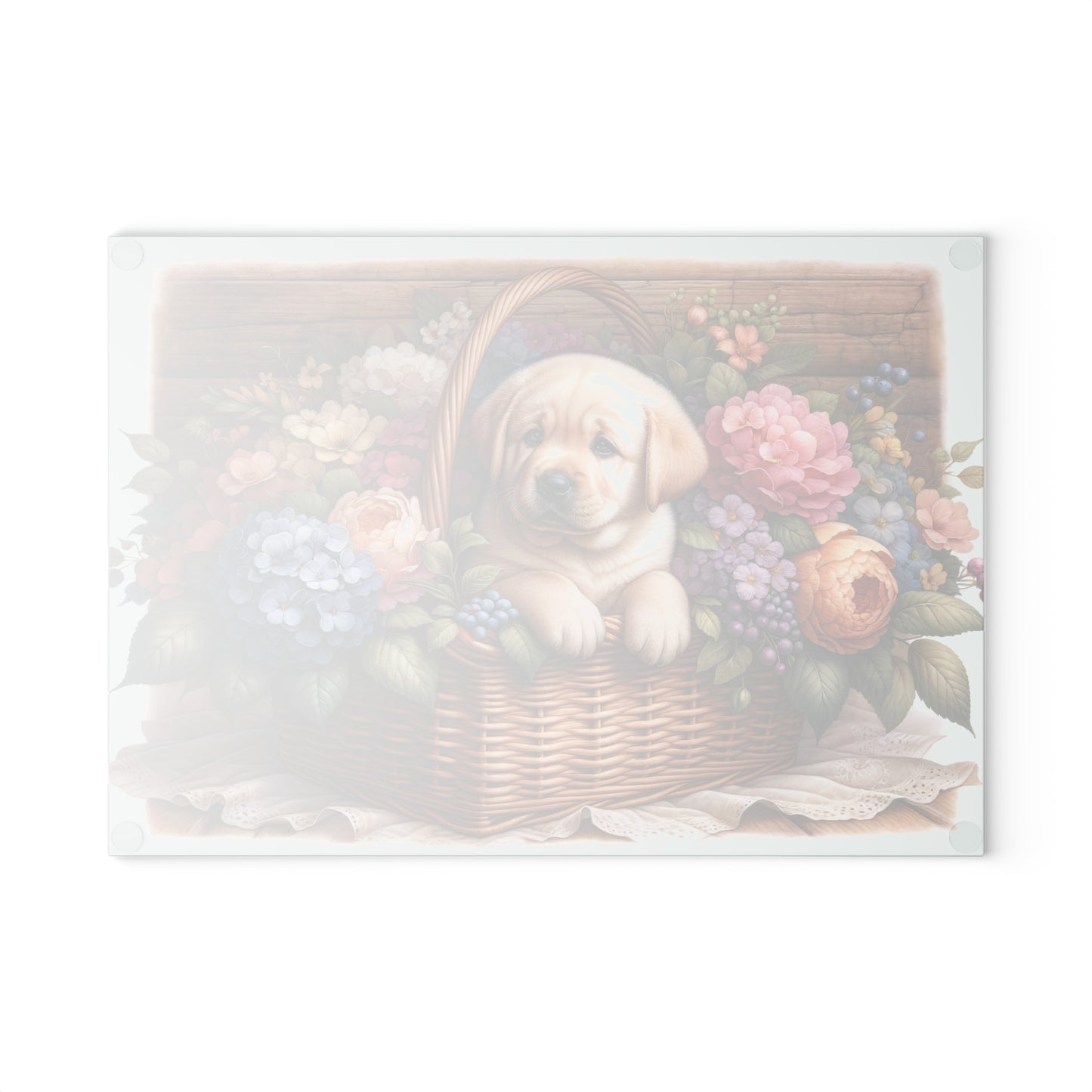 🐾🌸 Light Wood Basket Labrador Puppy Cutting Board – Classic Elegance with Floral Charm 🌼
