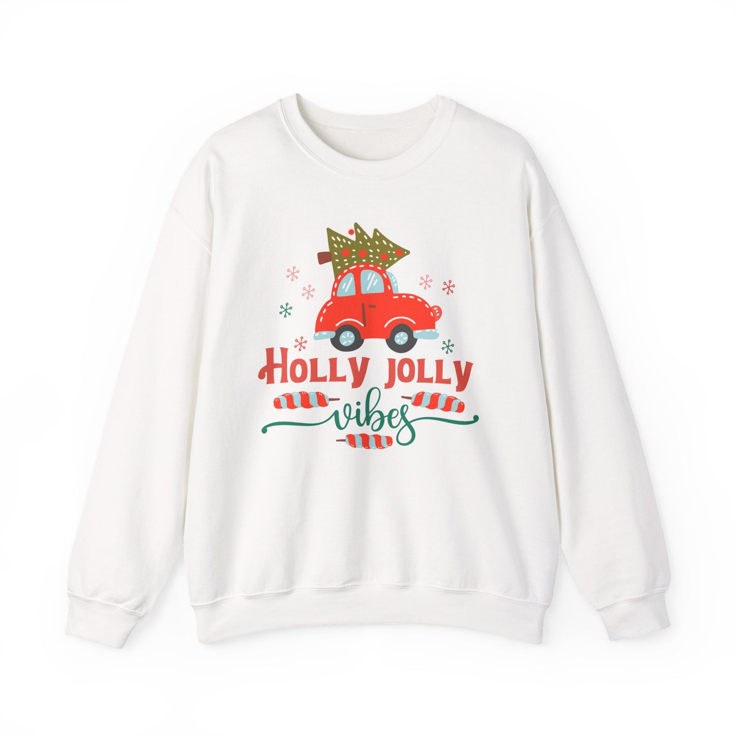 🎄🚗 Holly Jolly Vibes Crewneck – Cute Red Car & Tree Graphic