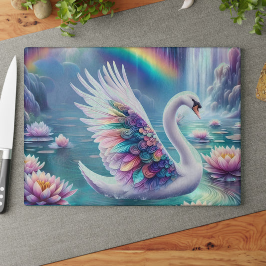 Tabla de cortar de vidrio con forma de cisne: elegante decoración de cocina | Tabla de servir de vidrio templado con un elegante diseño de pájaro