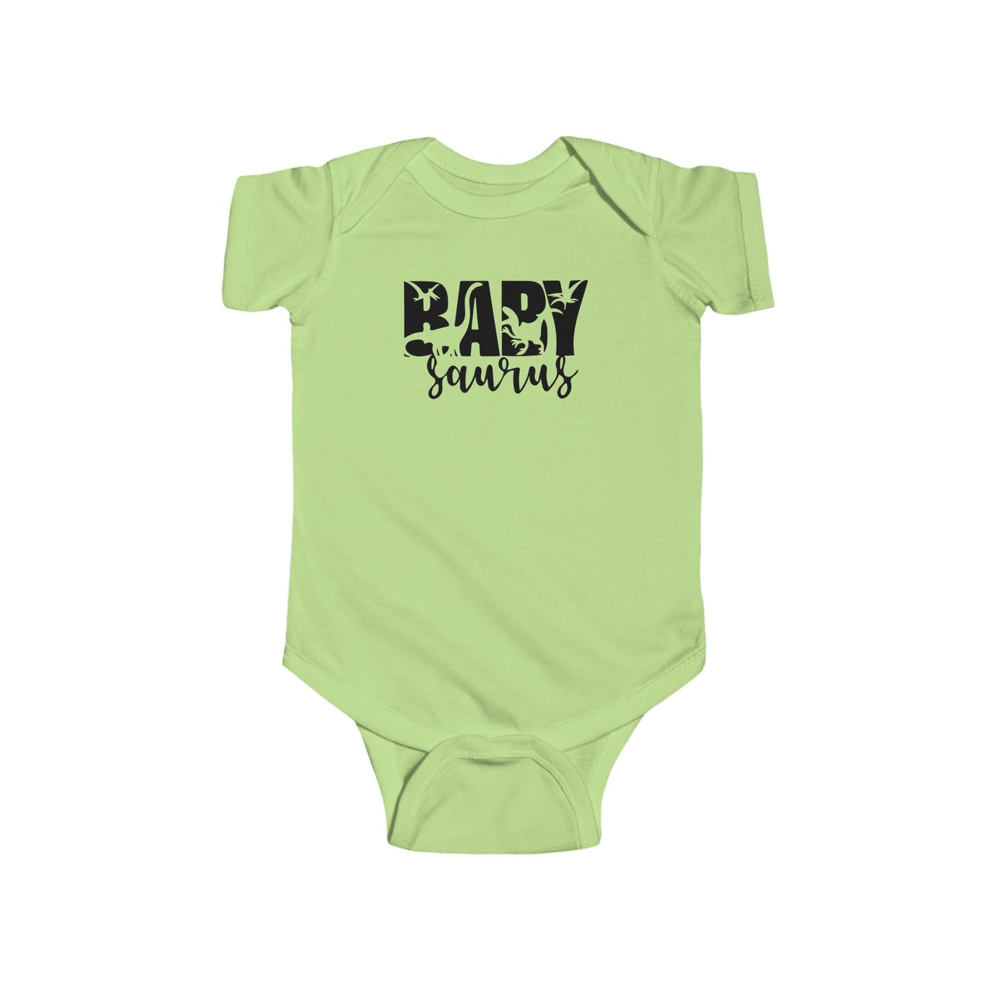 Baby Saurus Dinosaur Infant Bodysuit | Cute Baby Onesie with Dino Silhouettes | Available in Multiple Colors and Organic