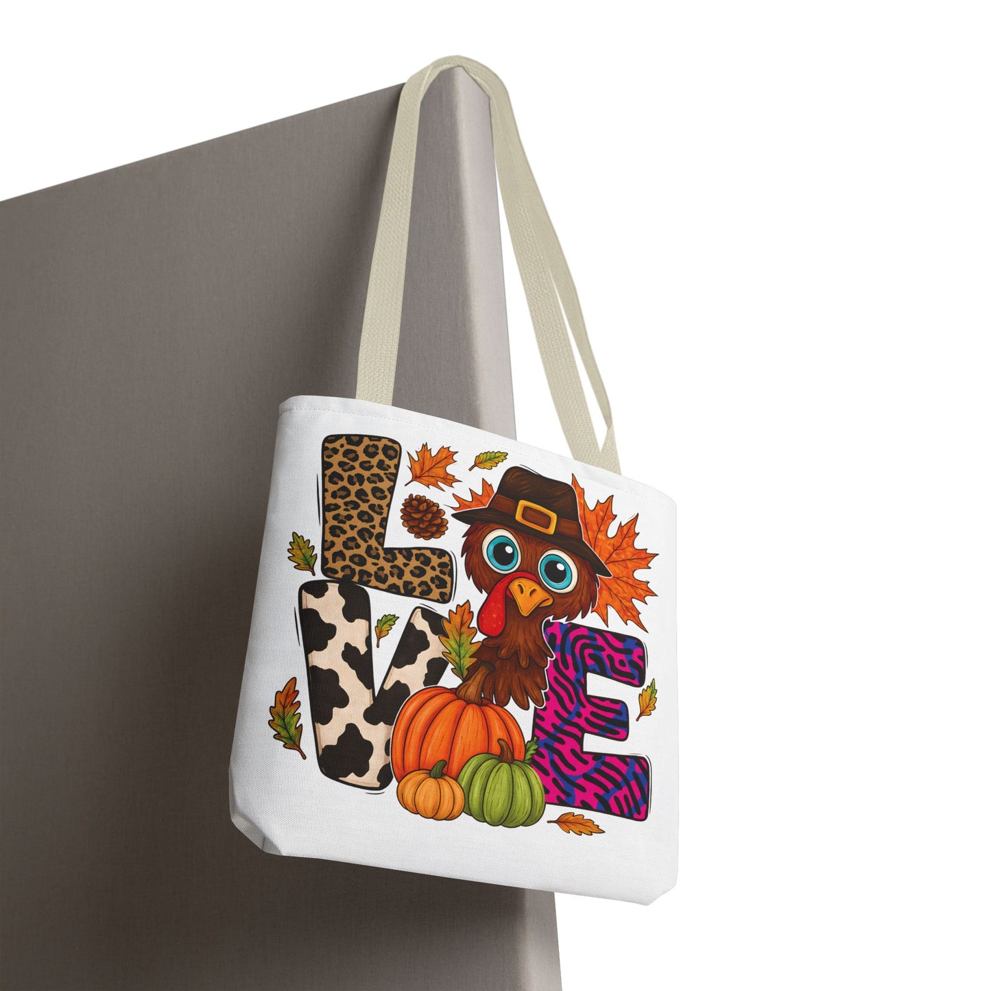 🦃 LOVE Turkey Tote Bag – Wild Prints, Big Eyes & Thanksgiving Fun 🎨