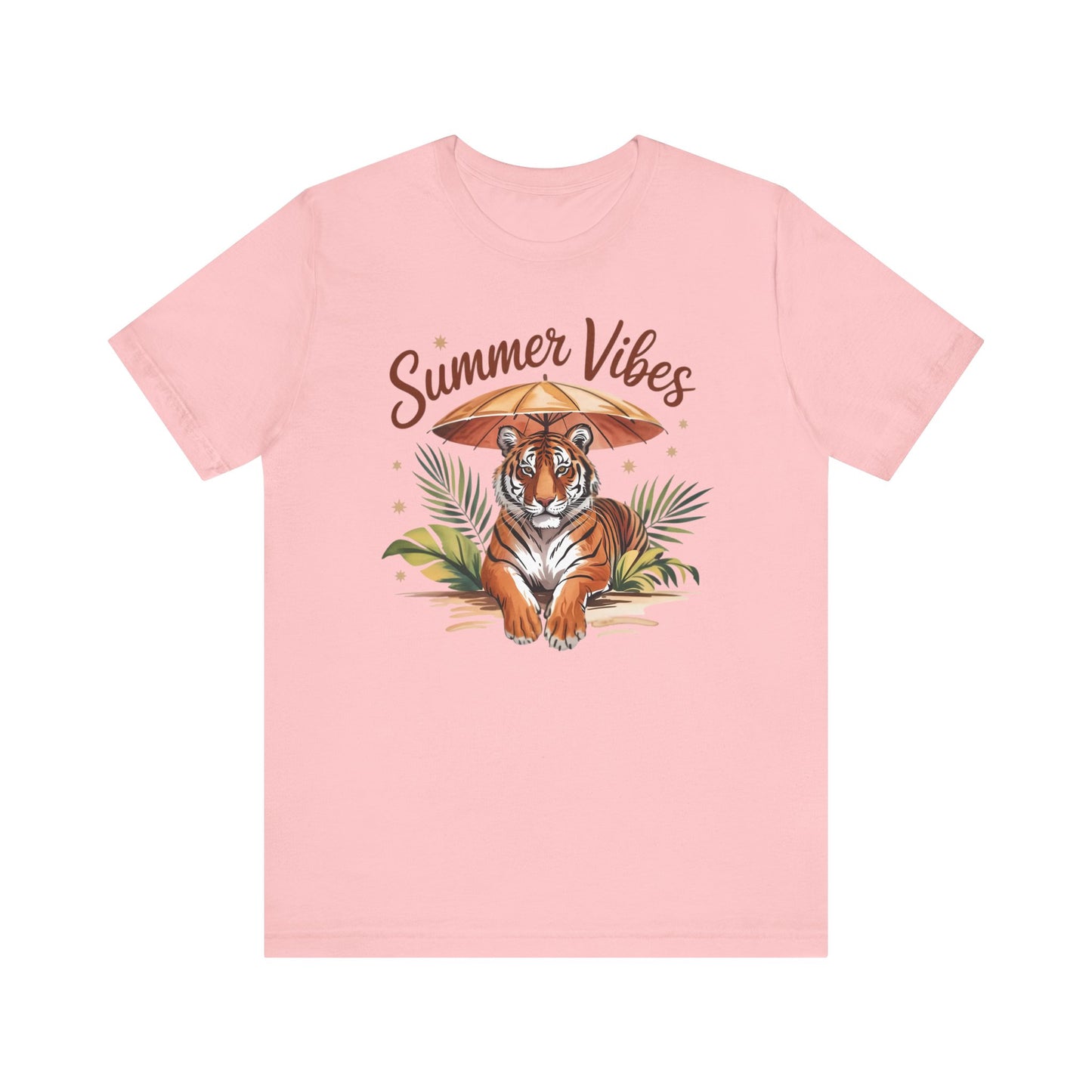 Camiseta Summer Vibes Tiger – Gráfico de palmeras de la selva con paraguas | Múltiples opciones de color