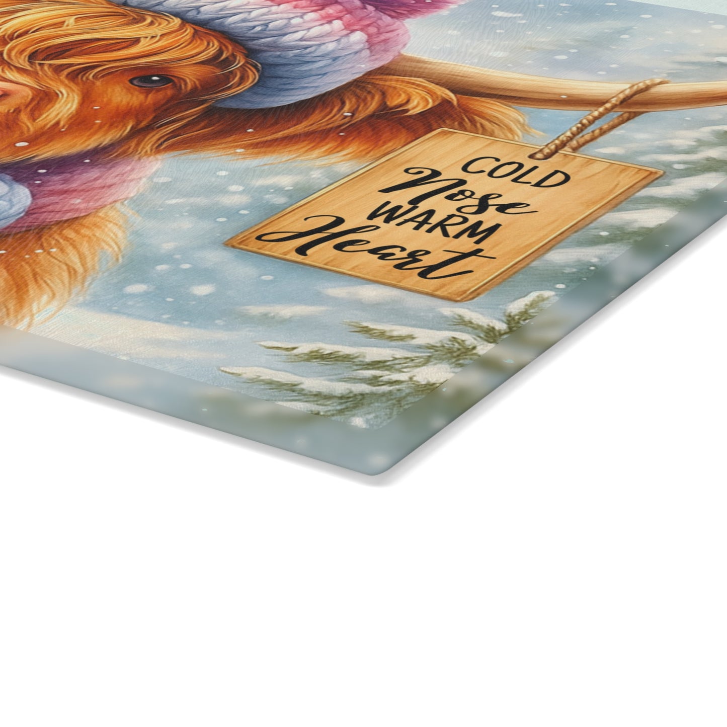 🐮❄️ “Cold Nose, Warm Heart” Tempered Glass Board – Cozy Highland Winter Vibes