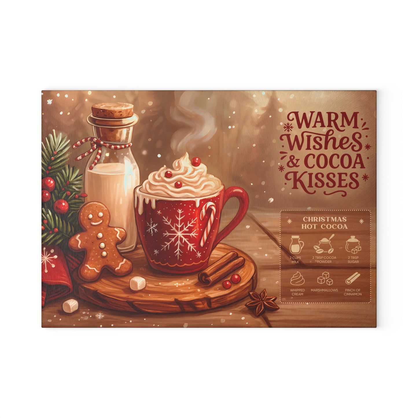 ☕❄️ Warm Wishes & Cocoa Kisses Cutting Board – Cozy Christmas Charm for Your Kitchen 🎄🍫