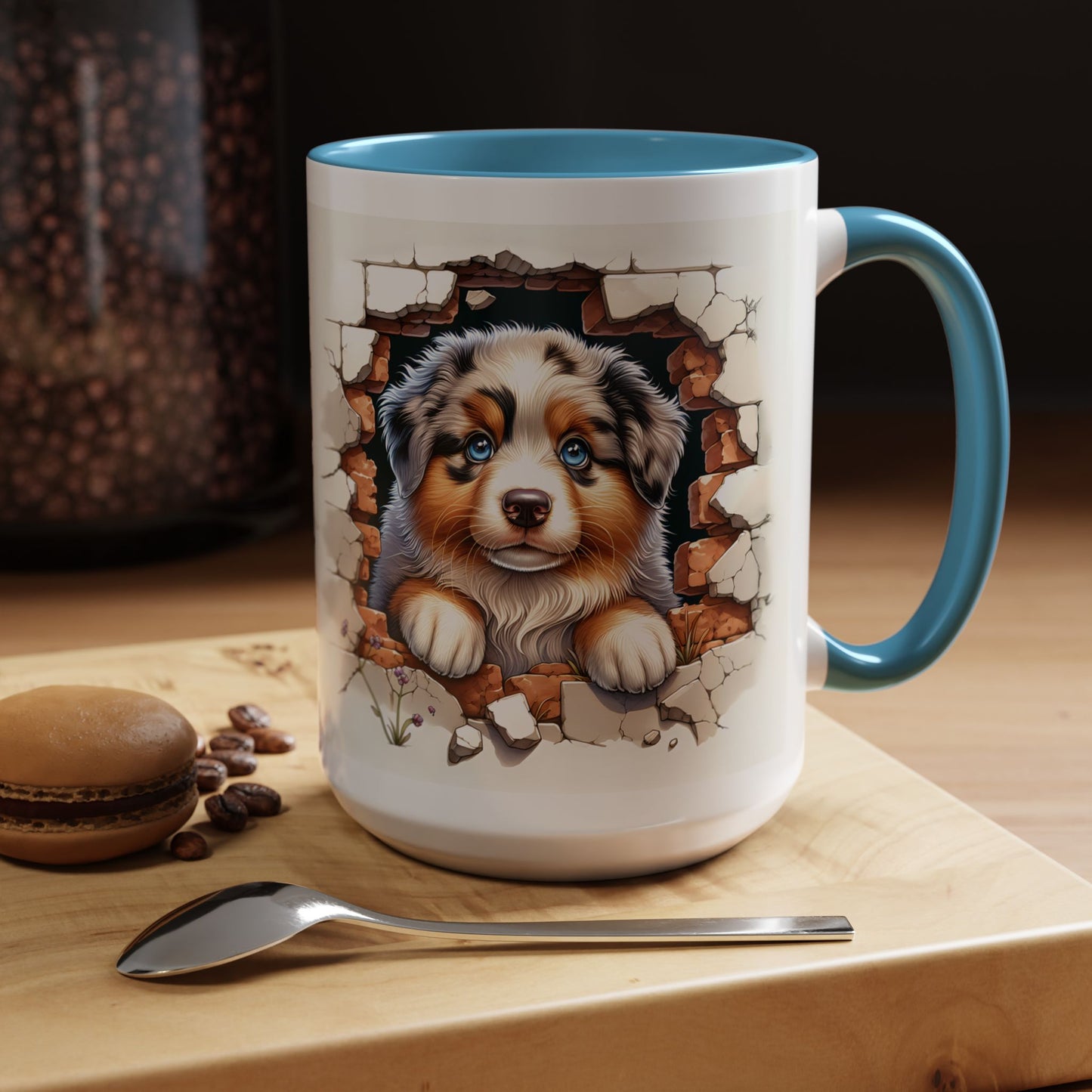 🐾☕ Australian Shepherd Puppy Peek Accent Mug – Blue-Eyed Beauty Dog Lover Gift ✨💙
