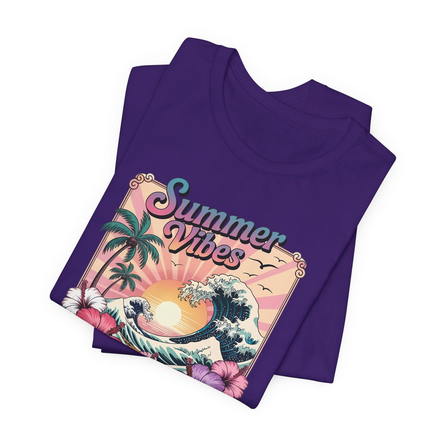 ☀️ Camiseta Summer Vibes – Ola playera vibrante, hibisco y palmeras | Camiseta gráfica para mujer