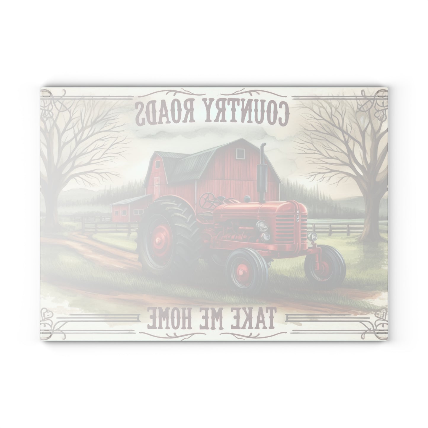 🚜🌾 Country Roads Tractor Glass Cutting Board – Rustic Farmhouse Charm for Your Kitchen 🌾🚜