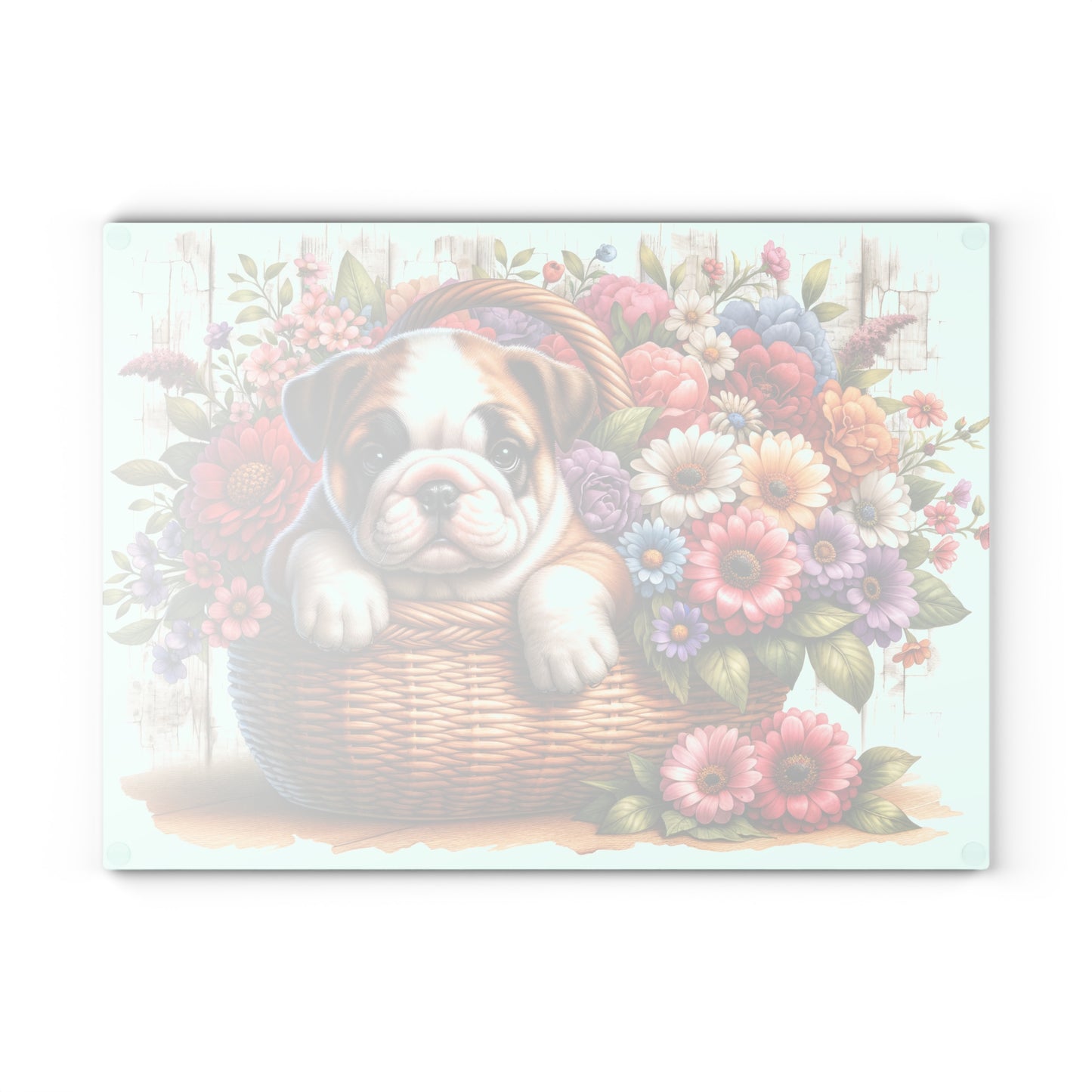 🐾 English Bulldog in Bloom Basket Cutting Board – Rustic Elegance for Your Kitchen 🌺
