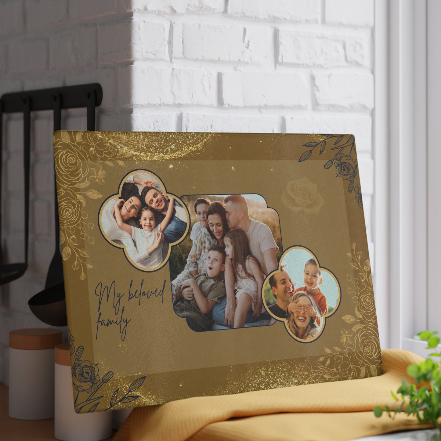 Custom Photo Collage Glass Cutting Board – Personalized Family Memory Kitchen Decor