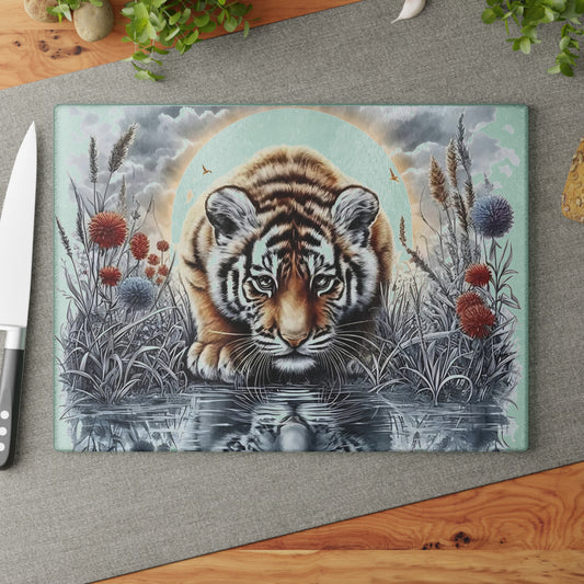 🐯 Reflective Baby Tiger Cutting Board – Fierce Cuteness with Artistic Flair