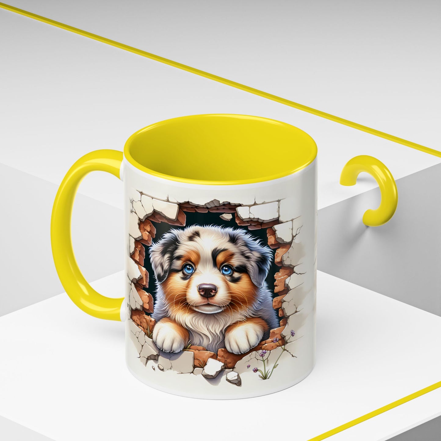 🐾☕ Australian Shepherd Puppy Peek Accent Mug – Blue-Eyed Beauty Dog Lover Gift ✨💙