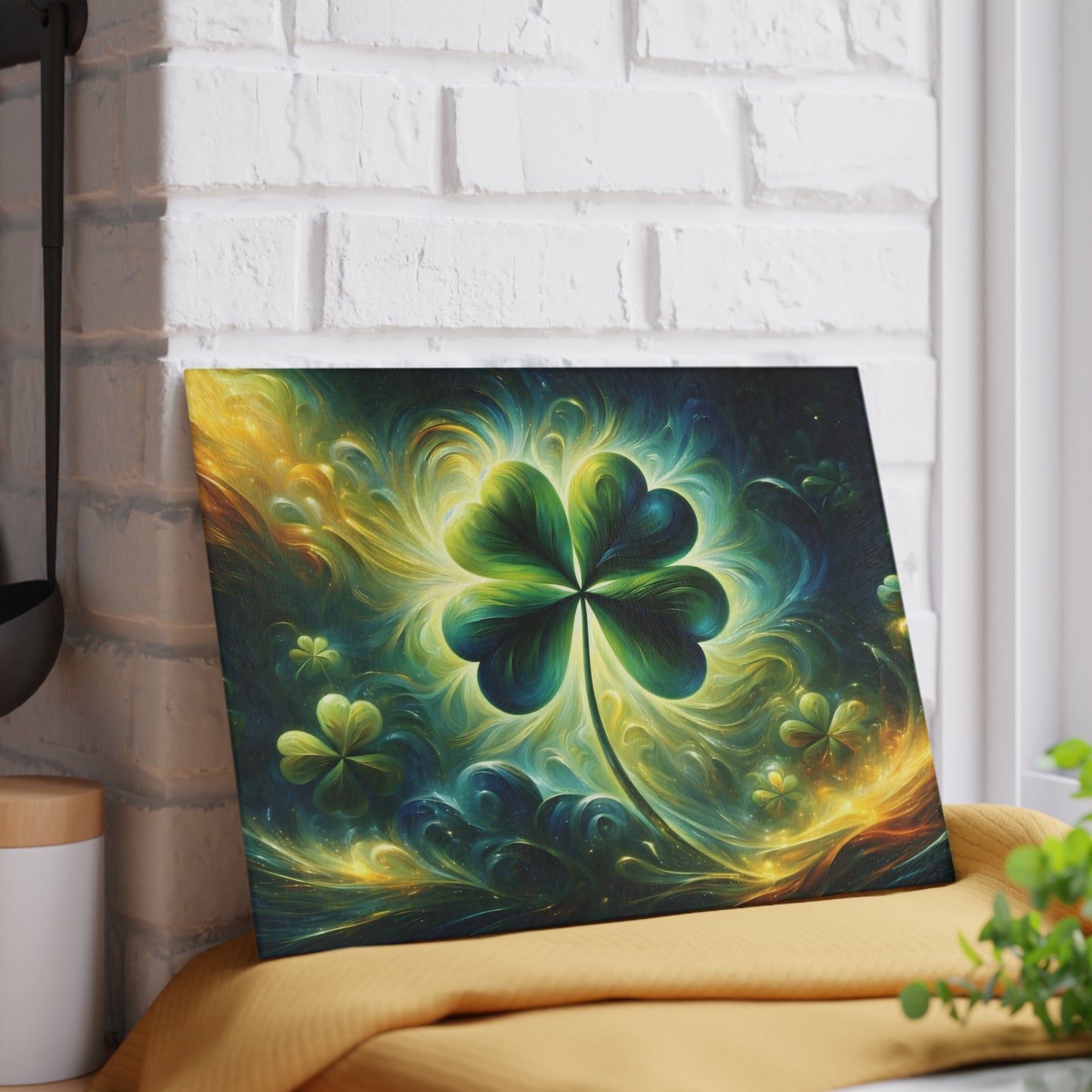 Luminous Shamrock Abstract Glass Cutting Board – St. Patrick’s Day Kitchen Art
