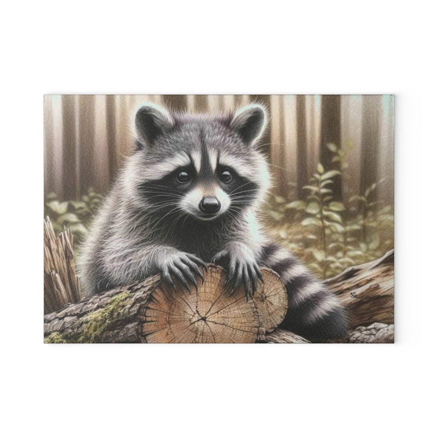 Tabla de cortar con diseño de mapache curioso: el encanto rústico se fusiona con la fantasía del bosque