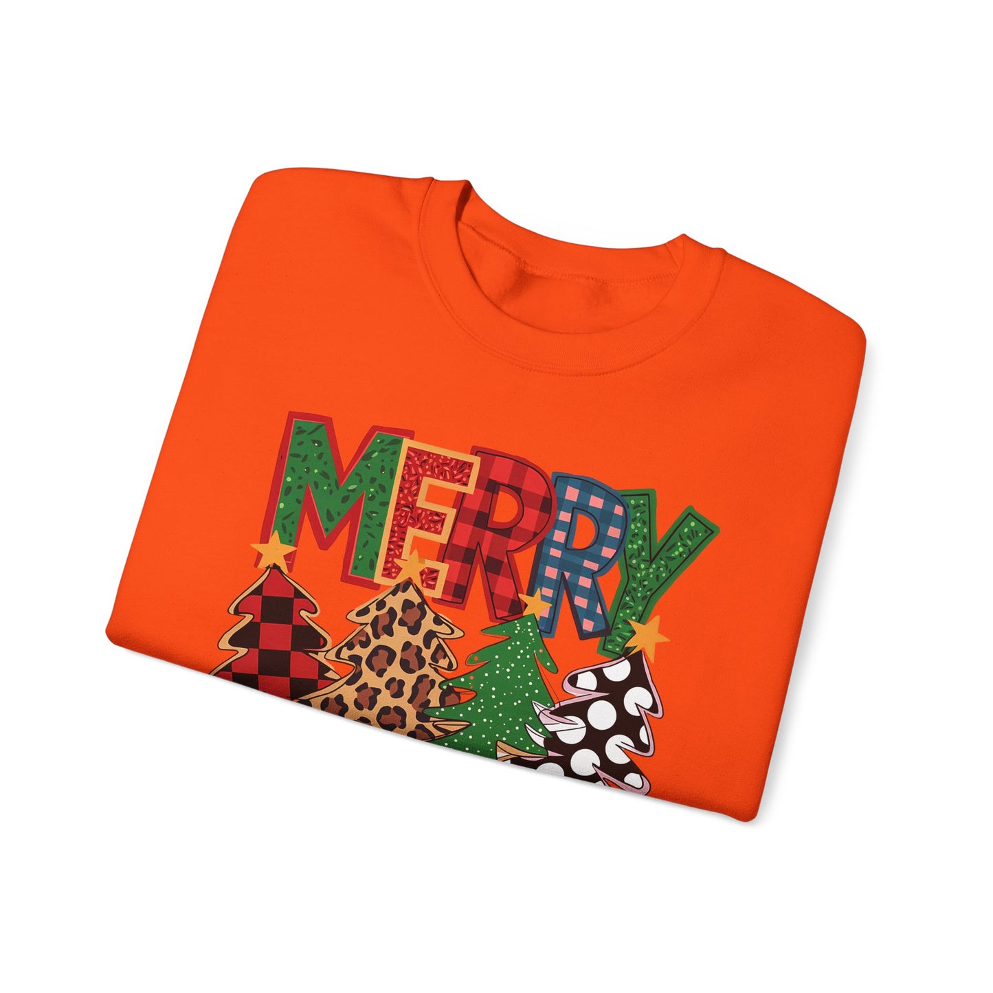 🎄✨ Merry Christmas Trees Sweatshirt – Bold Patterns & Festive Cheer
