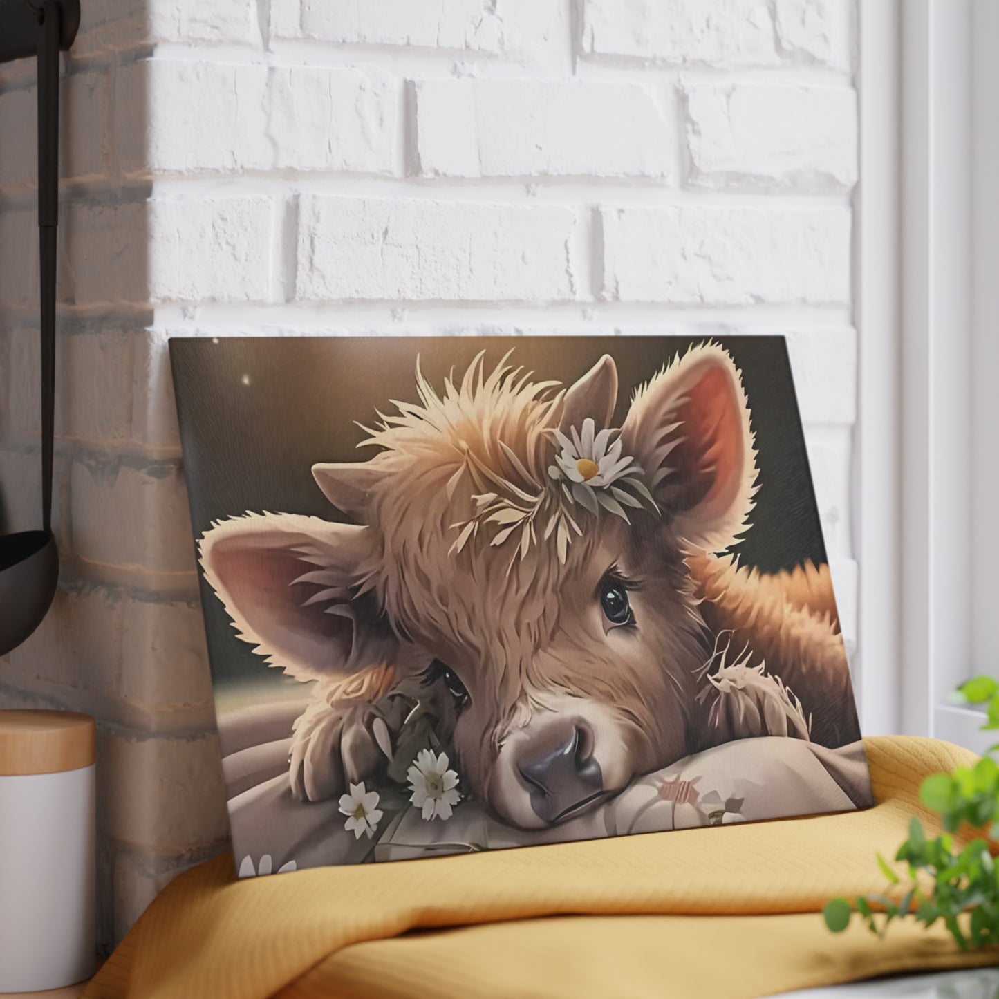🐮🌼 Daisy Highland Calf Cutting Board – Country Charm with Sweet Simplicity 🌸🐮