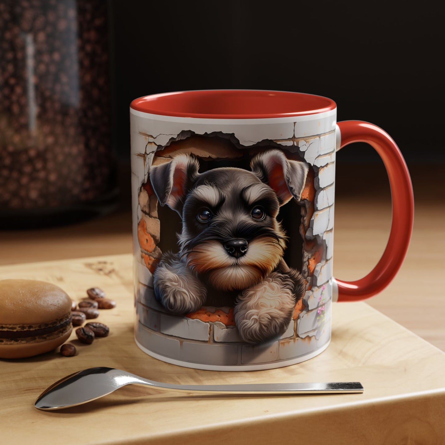 🎀🐶 Schnauzer Puppy Accent Mug – Cute Peek-Through Dog Design for Animal Lovers ☕💖