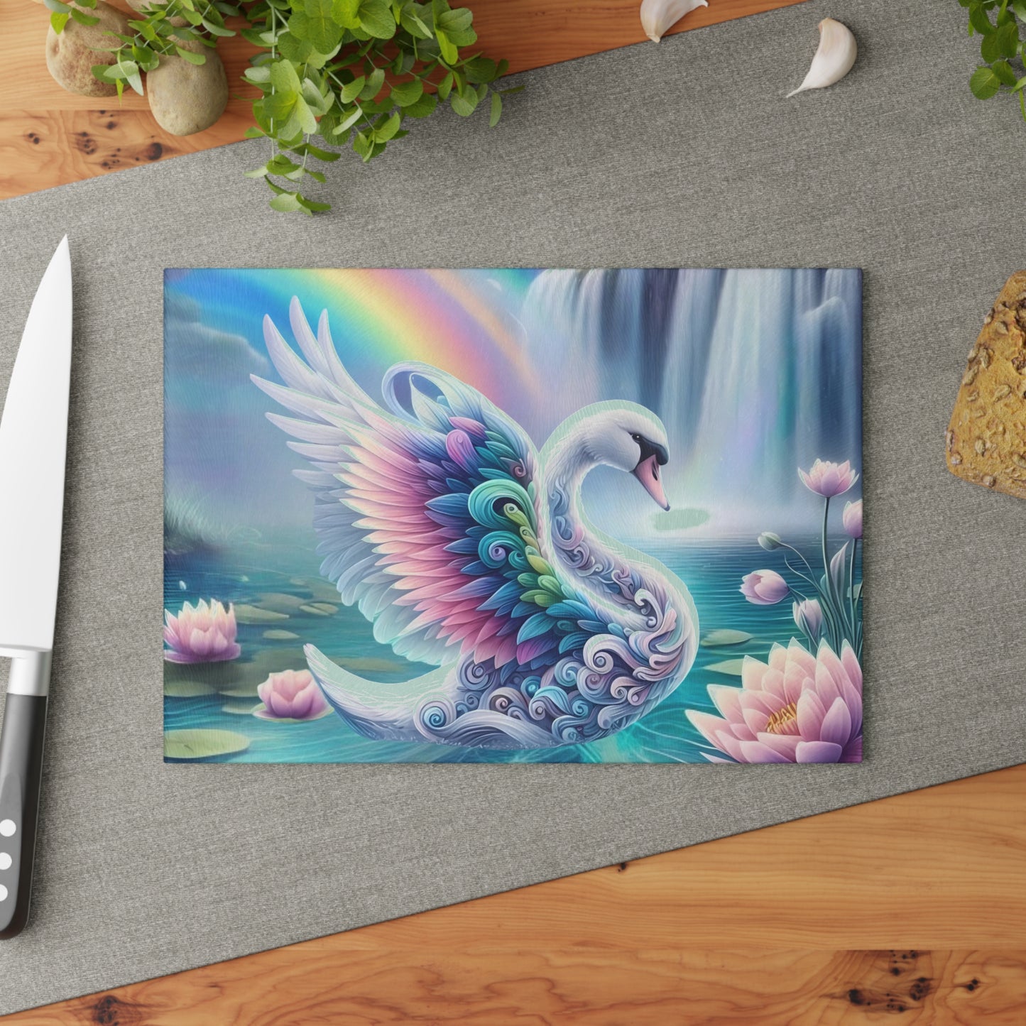 Tabla de cortar de vidrio con forma de cisne: elegante decoración de cocina | Tabla de servir de vidrio templado con un elegante diseño de pájaro
