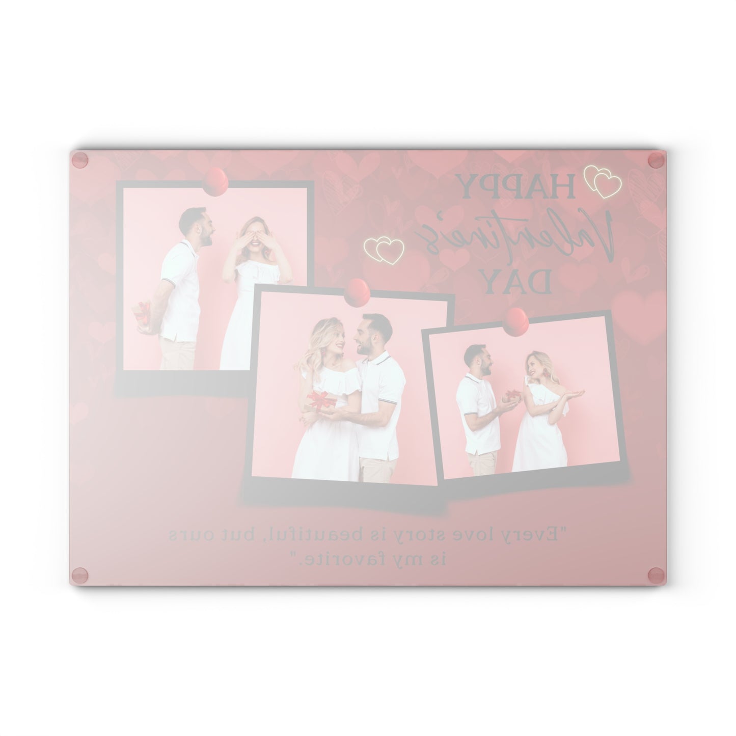 Happy Valentine’s Day Photo Collage Glass Cutting Board – Romantic Personalized Keepsake