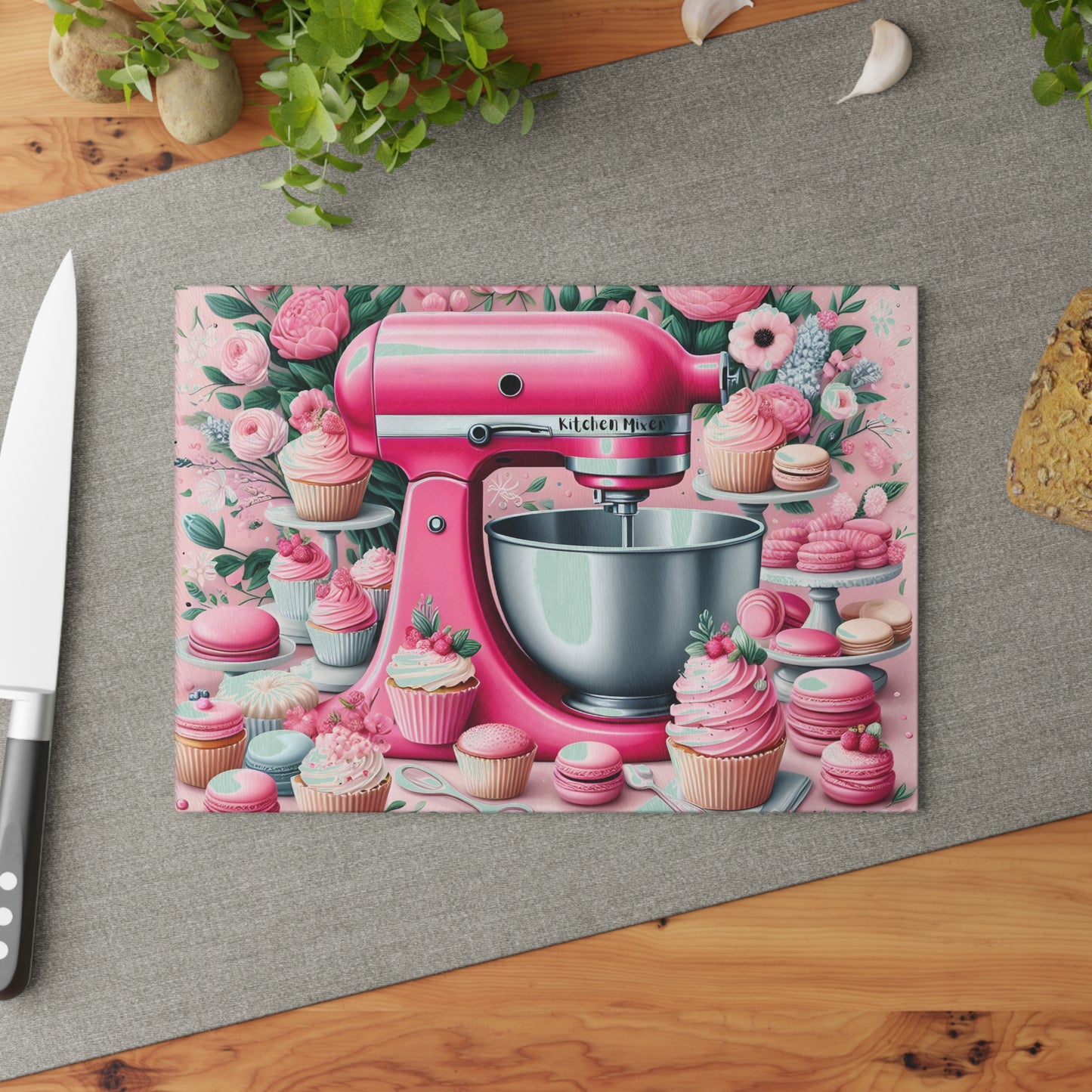 🌸💖 Pink Kitchen Mixer Cutting Board – Whimsical Baking Charm for Your Kitchen 🍰✨