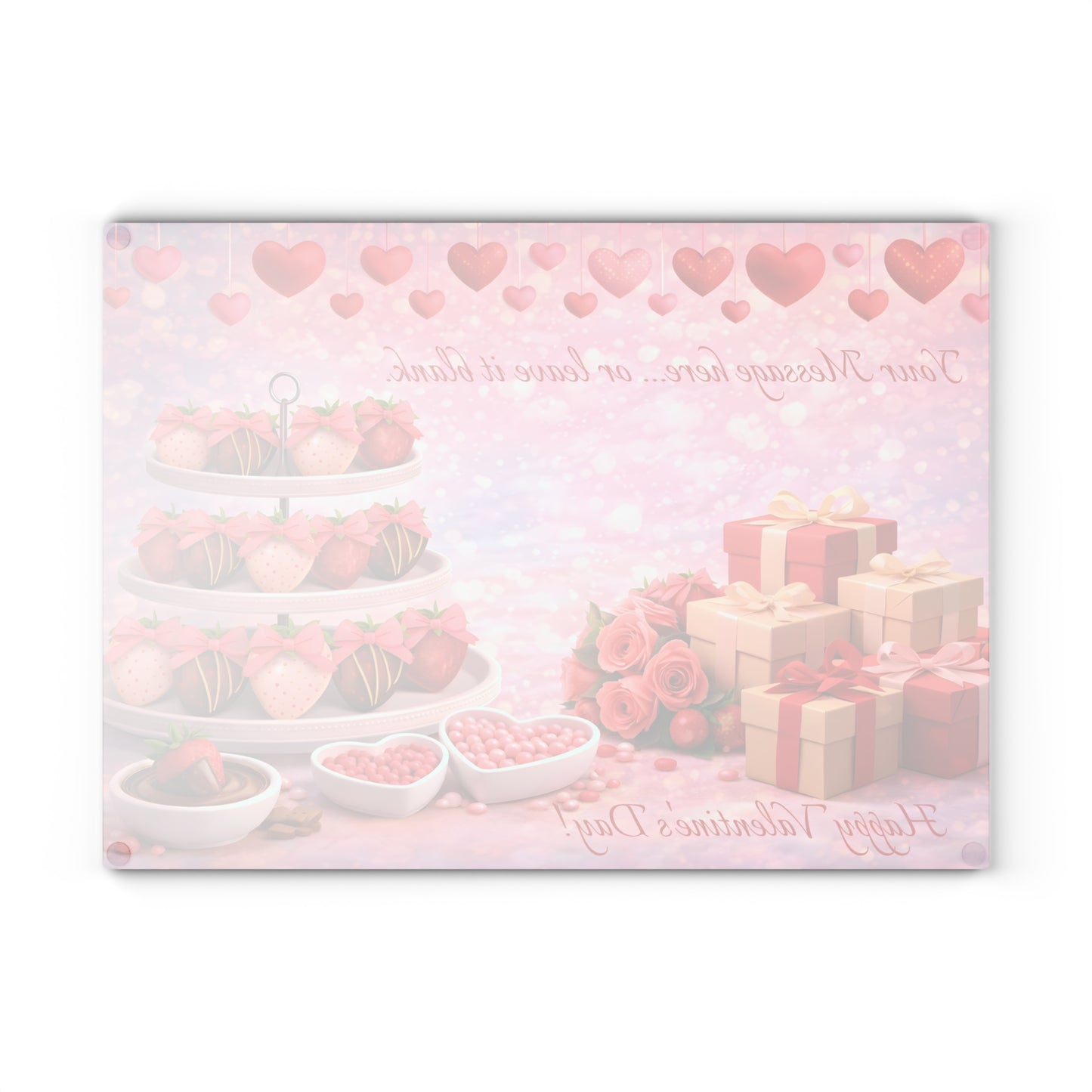 Chocolate-Covered Strawberry Valentine Glass Cutting Board – Personalized Romantic Dessert Display