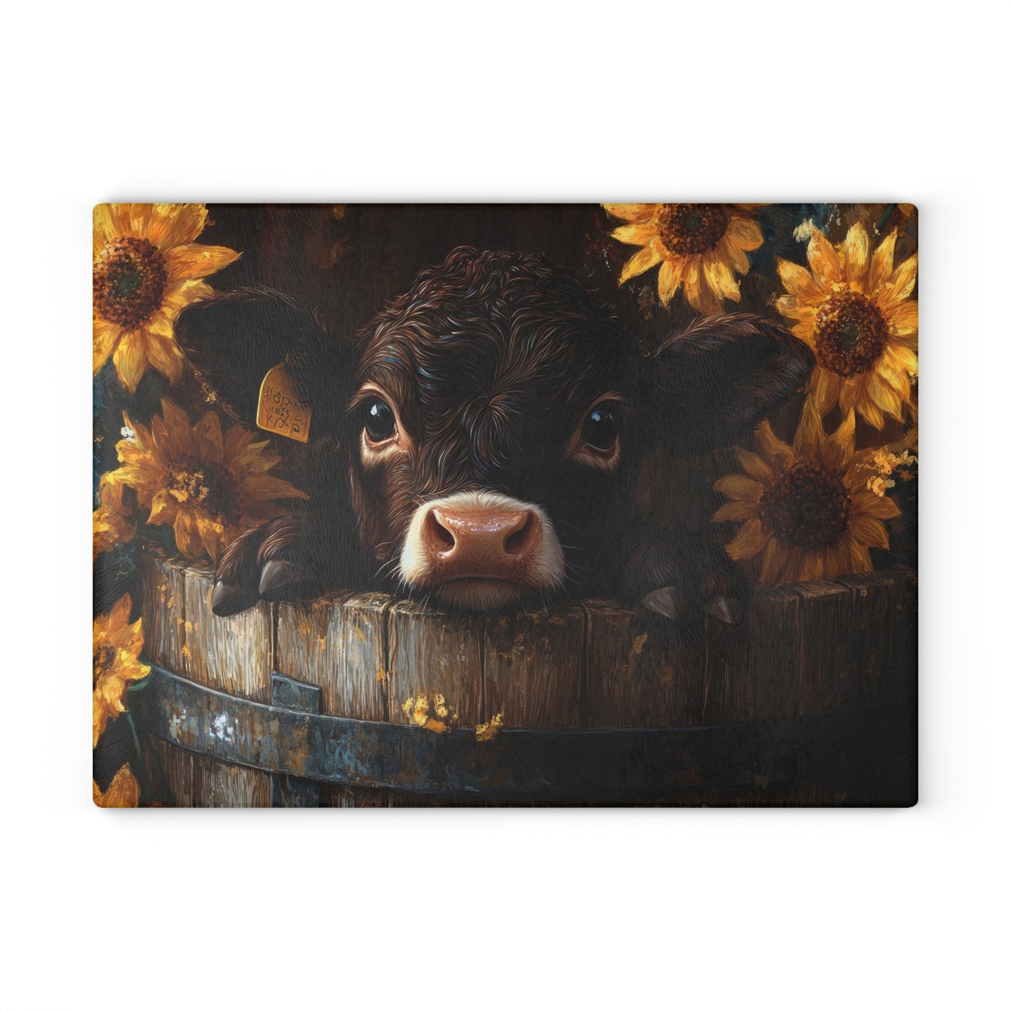 🌻🐄 Rustic Sunflower Calf Cutting Board – Farmhouse Charm Meets Country Elegance 🌾✨