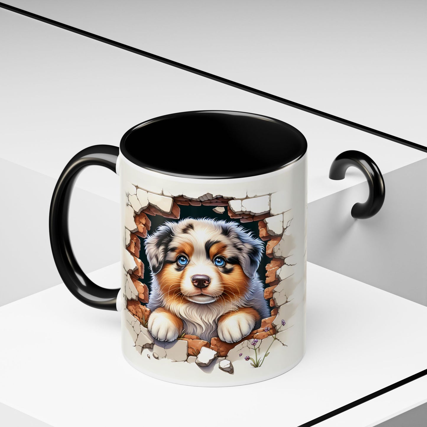 🐾☕ Australian Shepherd Puppy Peek Accent Mug – Blue-Eyed Beauty Dog Lover Gift ✨💙