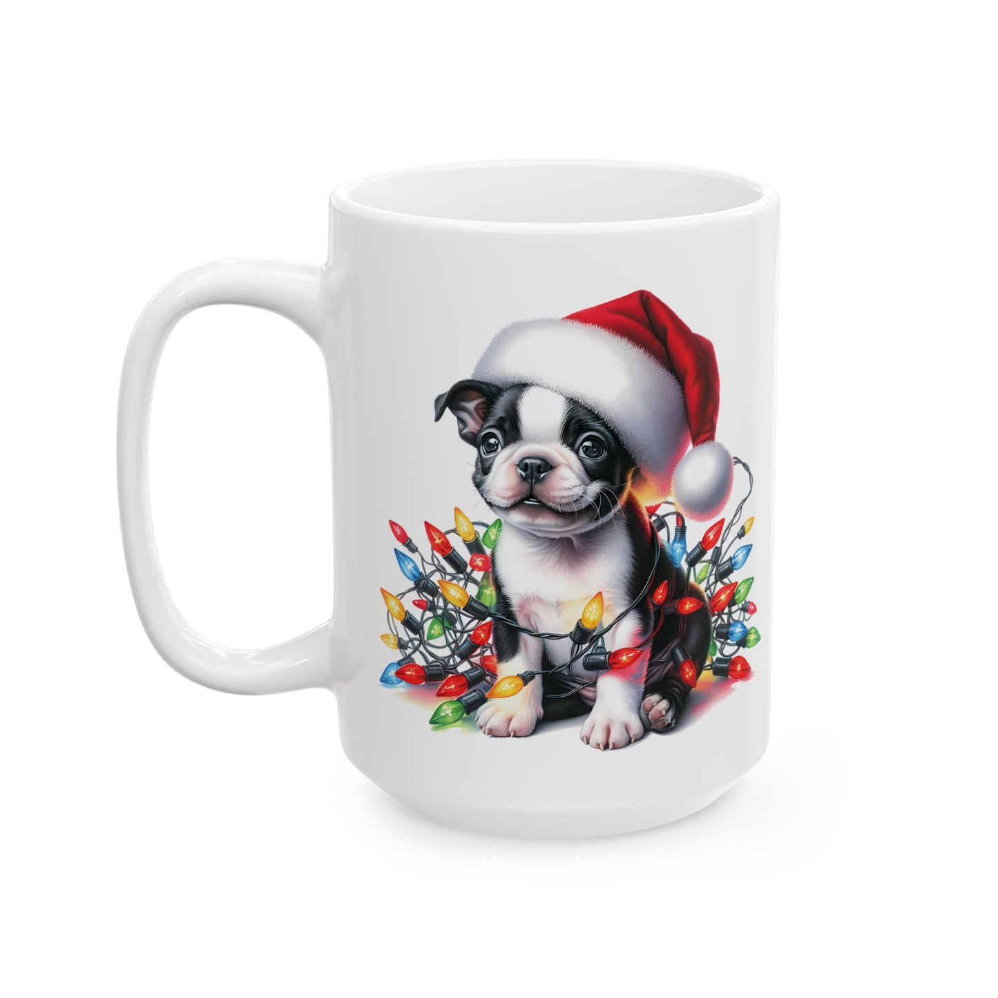 🎄 Boston Terrier Christmas Lights Mug – Adorable Holiday Cheer in Every Sip! 🐾