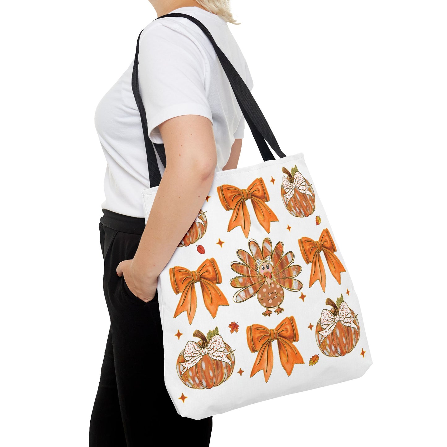 🎀 Girly Bows & Turkey Tote Bag – Cute & Cozy Thanksgiving Style 🦃🧡