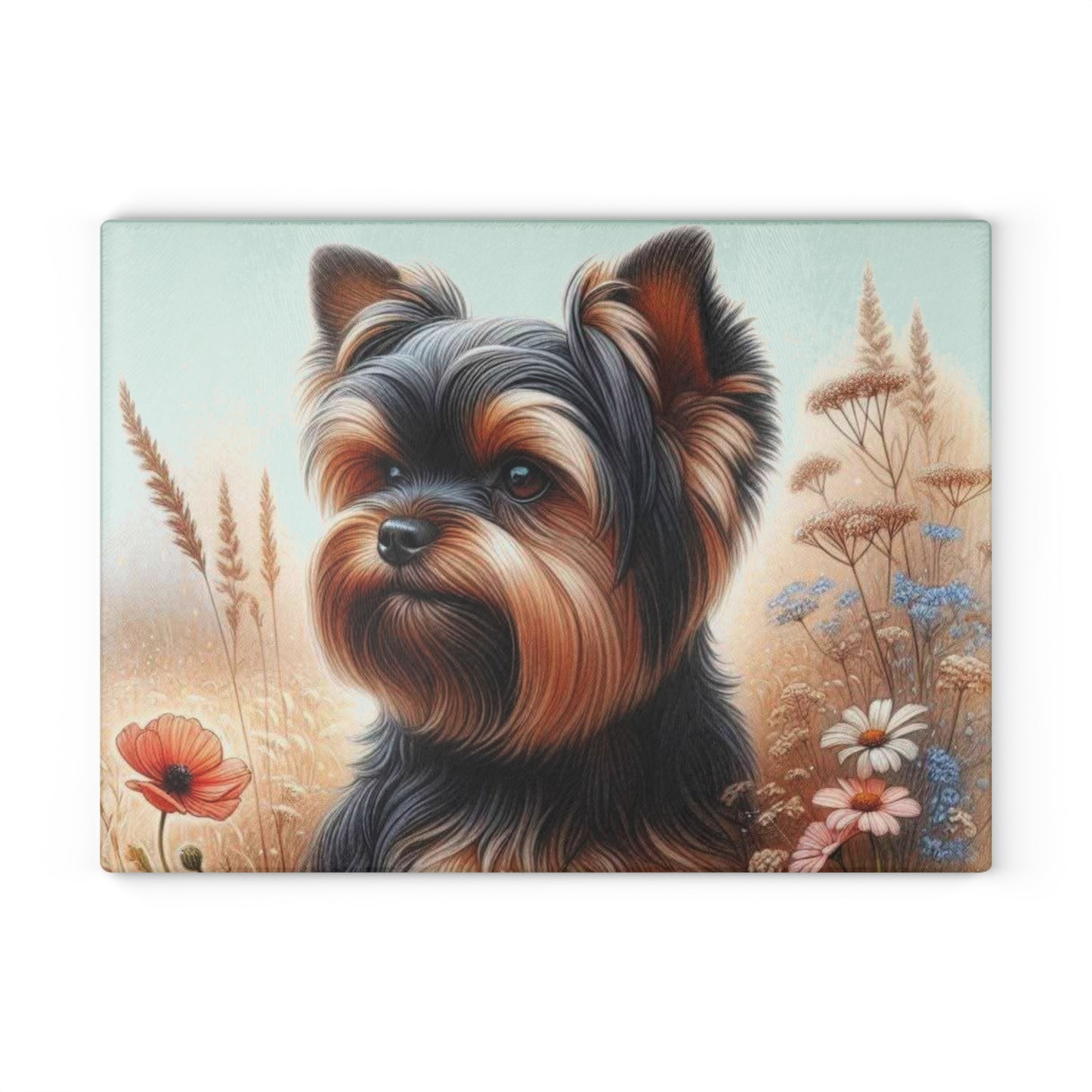 Yorkshire Terrier, tabla de cortar, regalo para amantes de los perros, vidrio templado, regalo de inauguración de la casa, tabla de charcutería, regalo único, regalo de chef