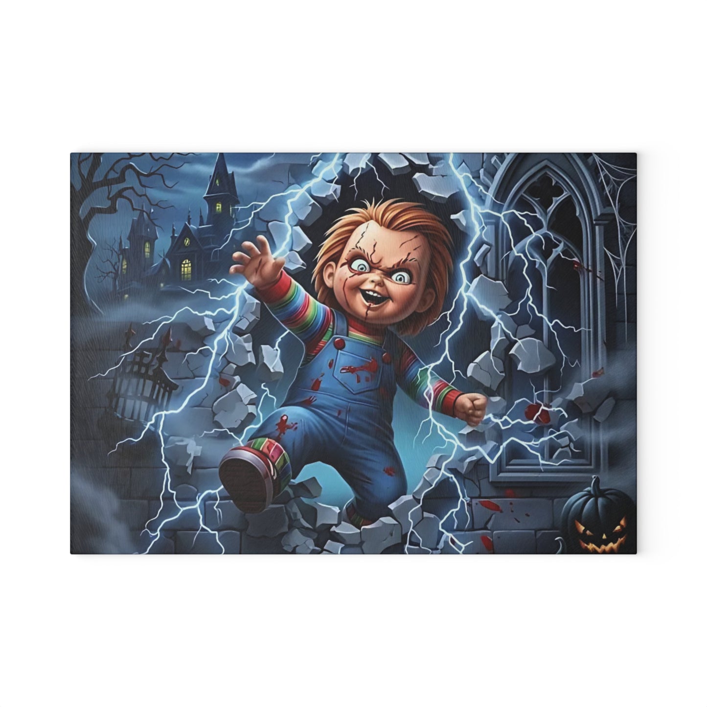 ⚡ Creepy Doll Breakthrough Cutting Board – Electric Halloween Mayhem with Haunted Gothic Vibes 💀🎃