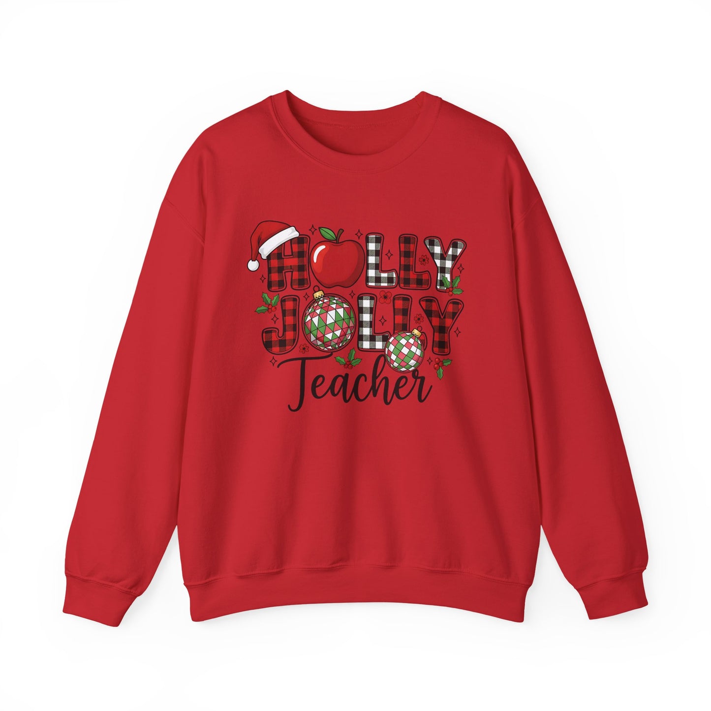 🍎✨ Holly Jolly Teacher Sweatshirt – Festive Classroom Cheer 🎄📚