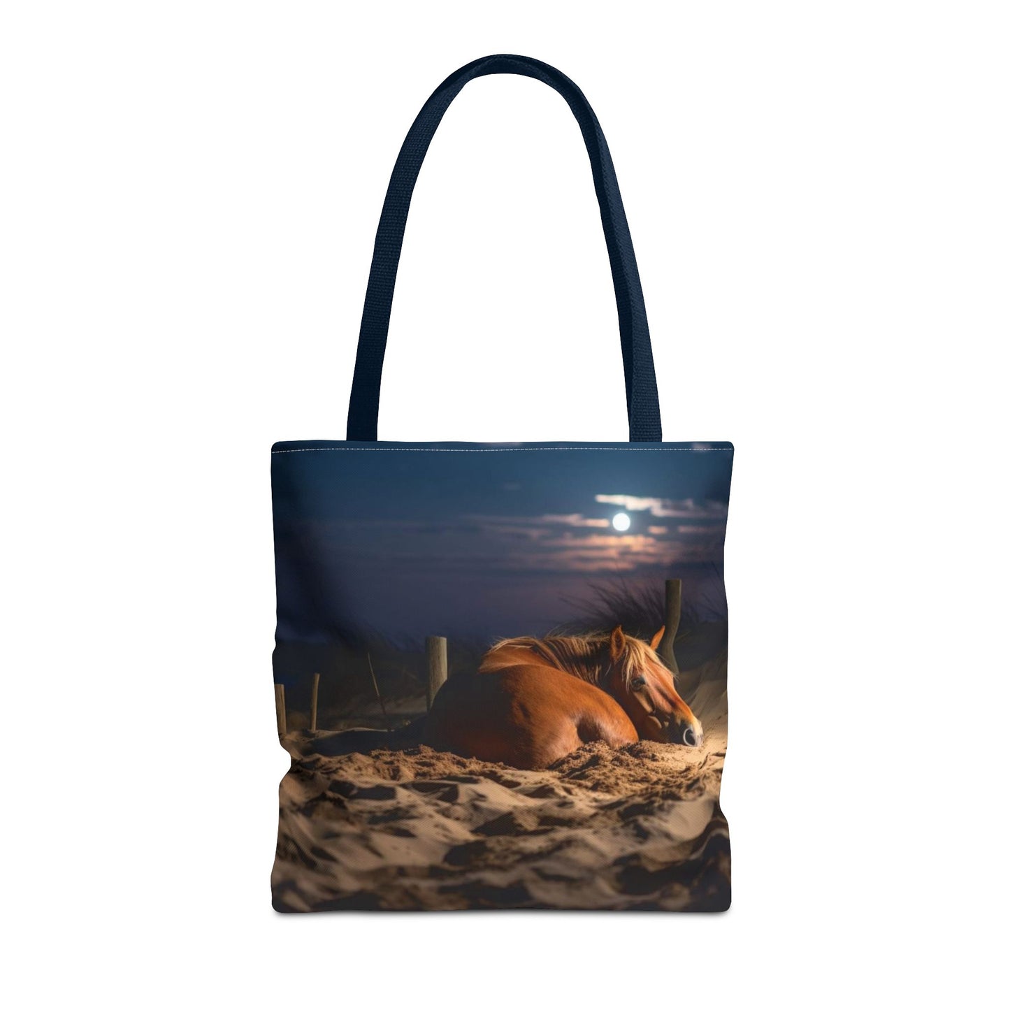 Bolsa de tela "Caballo durmiendo en la playa bajo la luz de la luna": una escapada serena a cada paso
