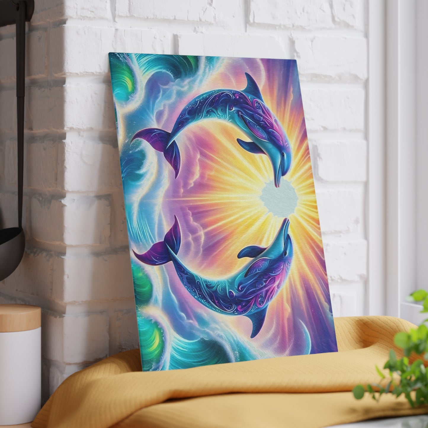 Personalized Dolphin Glass Cutting Board – Vibrant Ocean Decor, Custom Beach House Gift, Marine Life Charcuterie Board