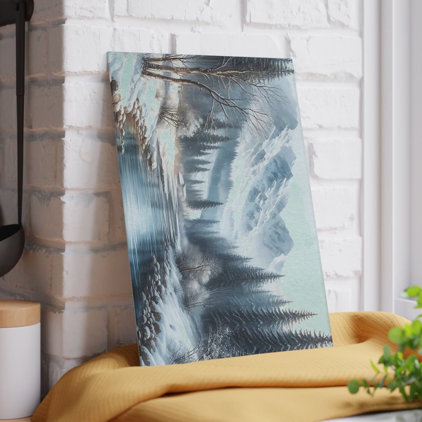🏔️ Snowy Mountain River Cutting Board – Winter Tranquility for Your Kitchen ❄️