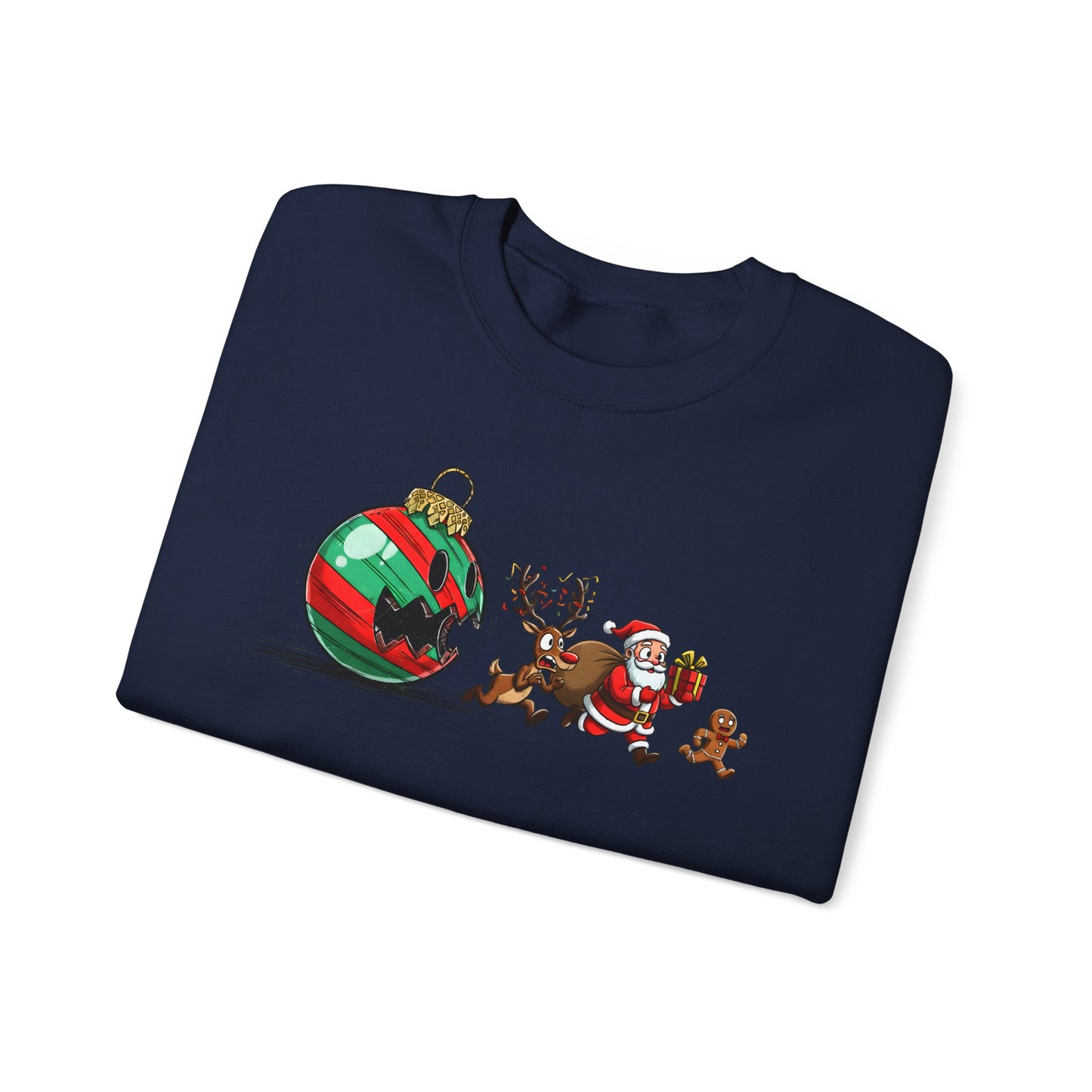 🎄🎅 Santa’s Great Ornament Escape Sweatshirt – Funny Christmas Crewneck for Holiday Laughs