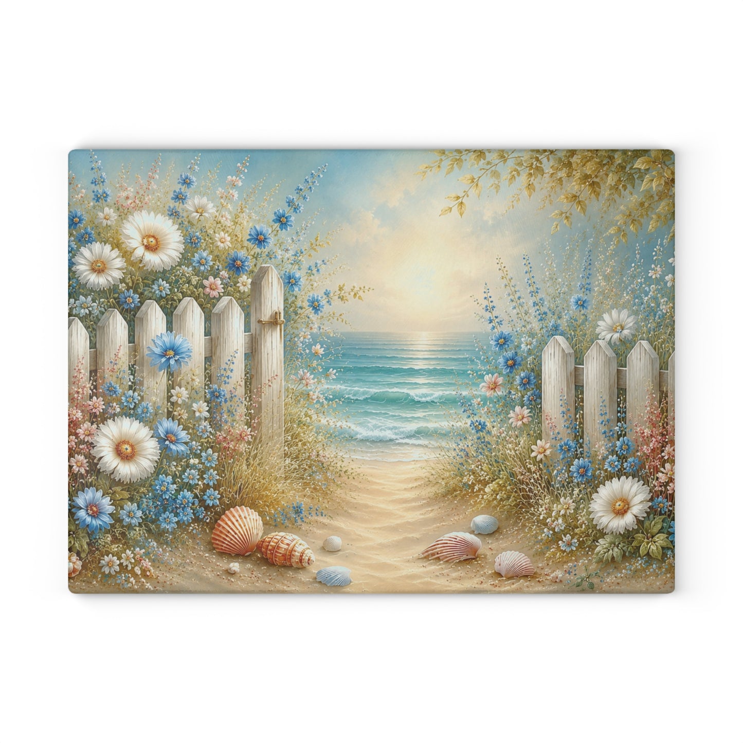 Coastal Floral Beach Path Glass Cutting Board