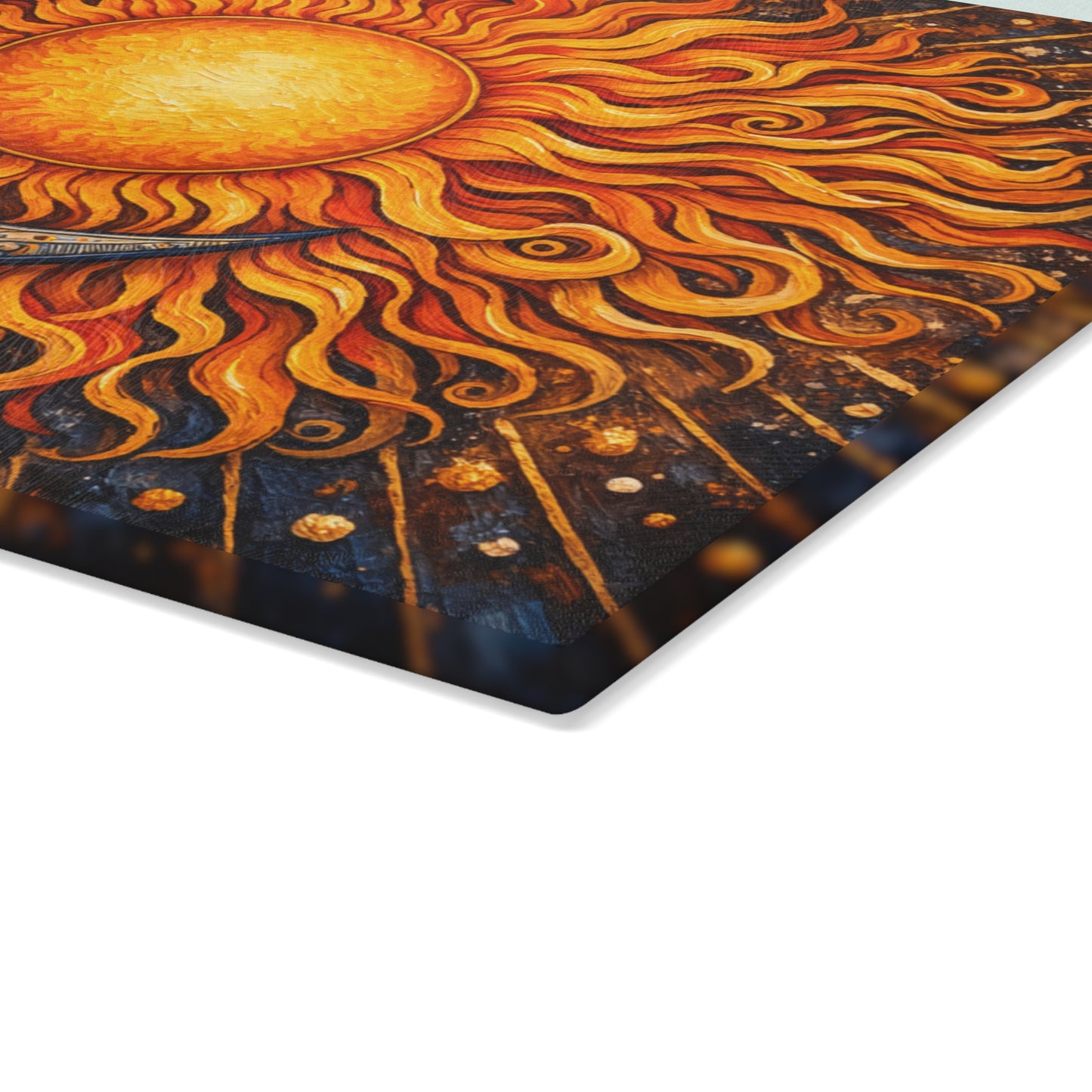 Celestial Sun and Moon Glass Cutting Board – Cosmic Balance Artwork