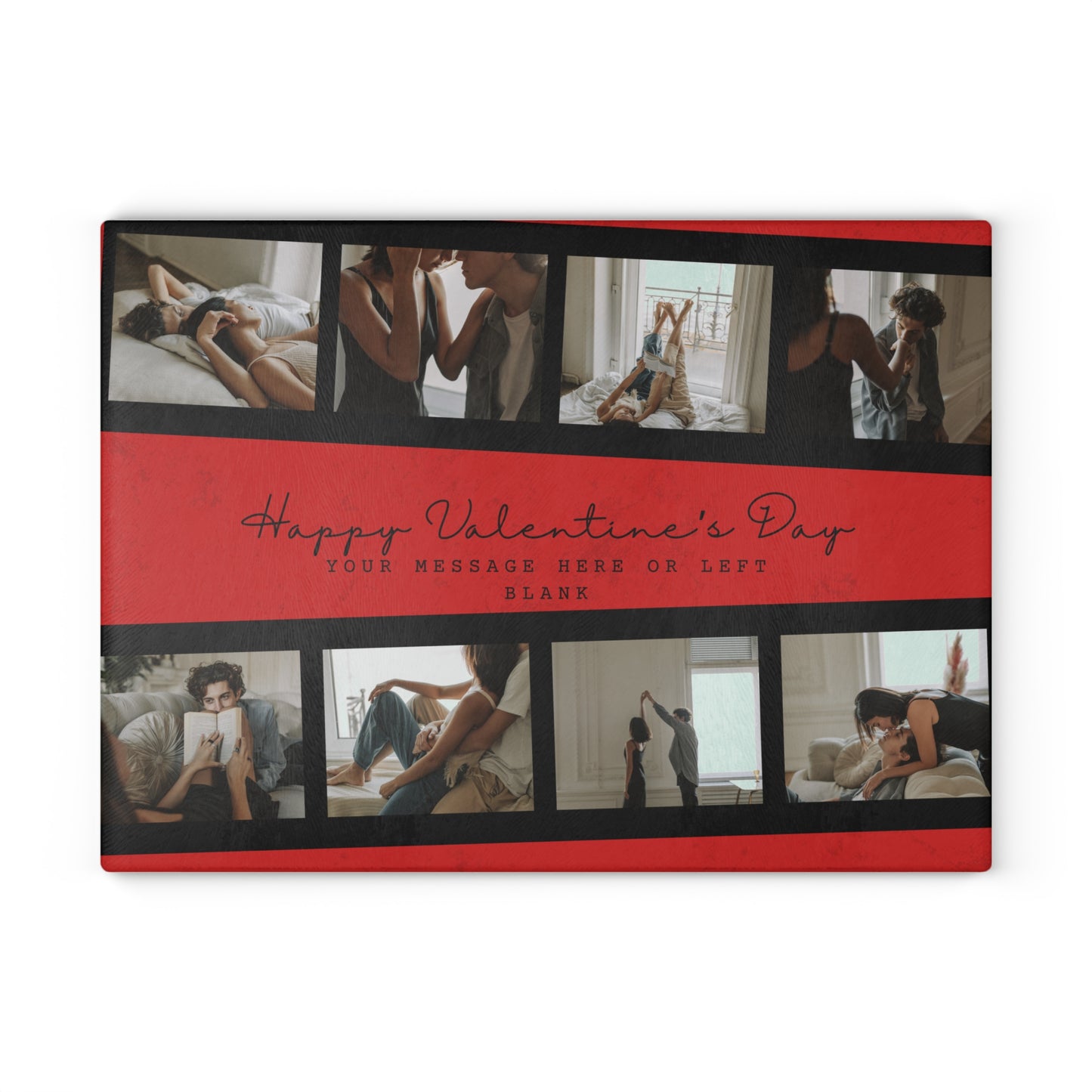 Happy Valentine’s Day Photo Collage Glass Cutting Board – Personalized Romantic Keepsake