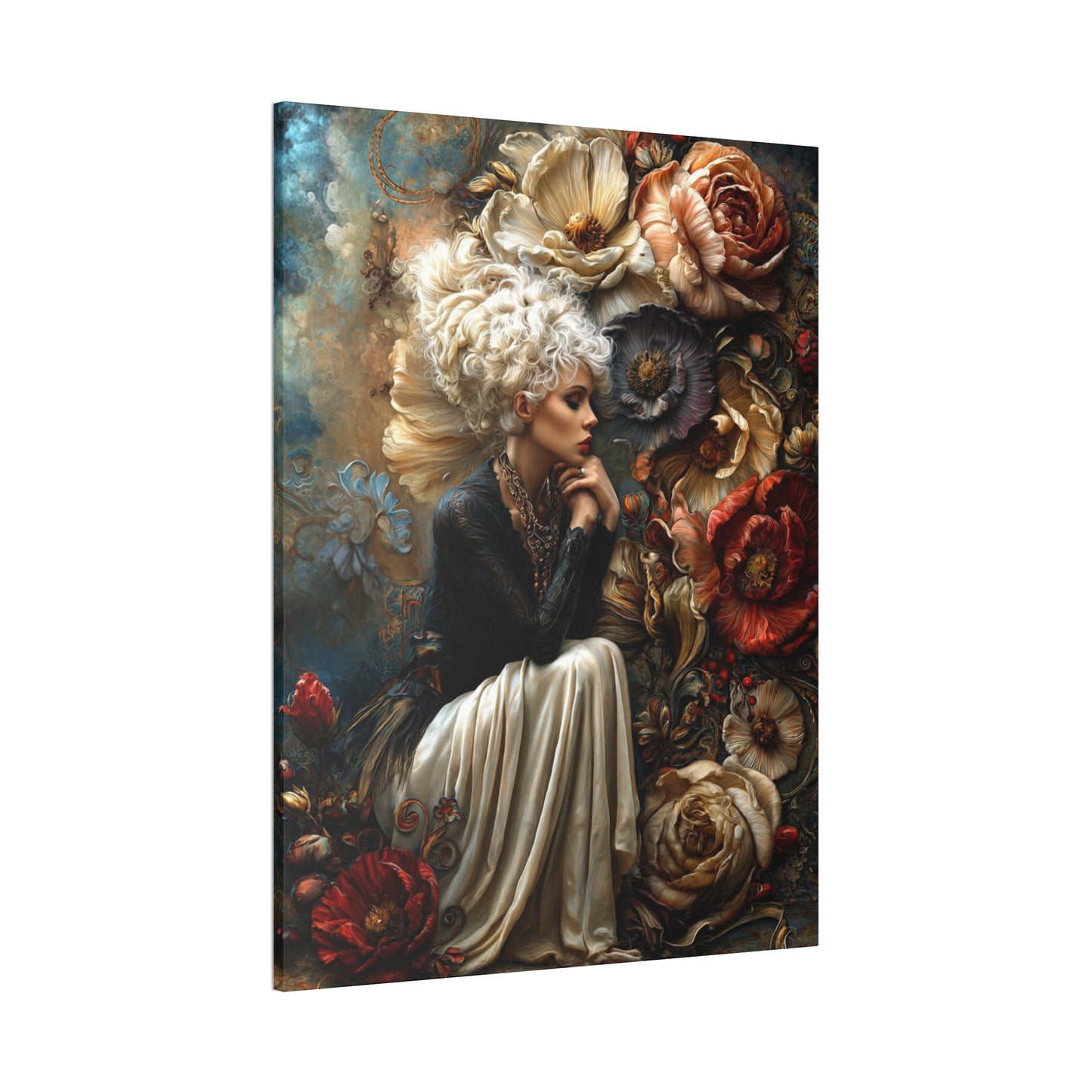 Elegant Floral Portrait Canvas – Vintage-Inspired Wall Art