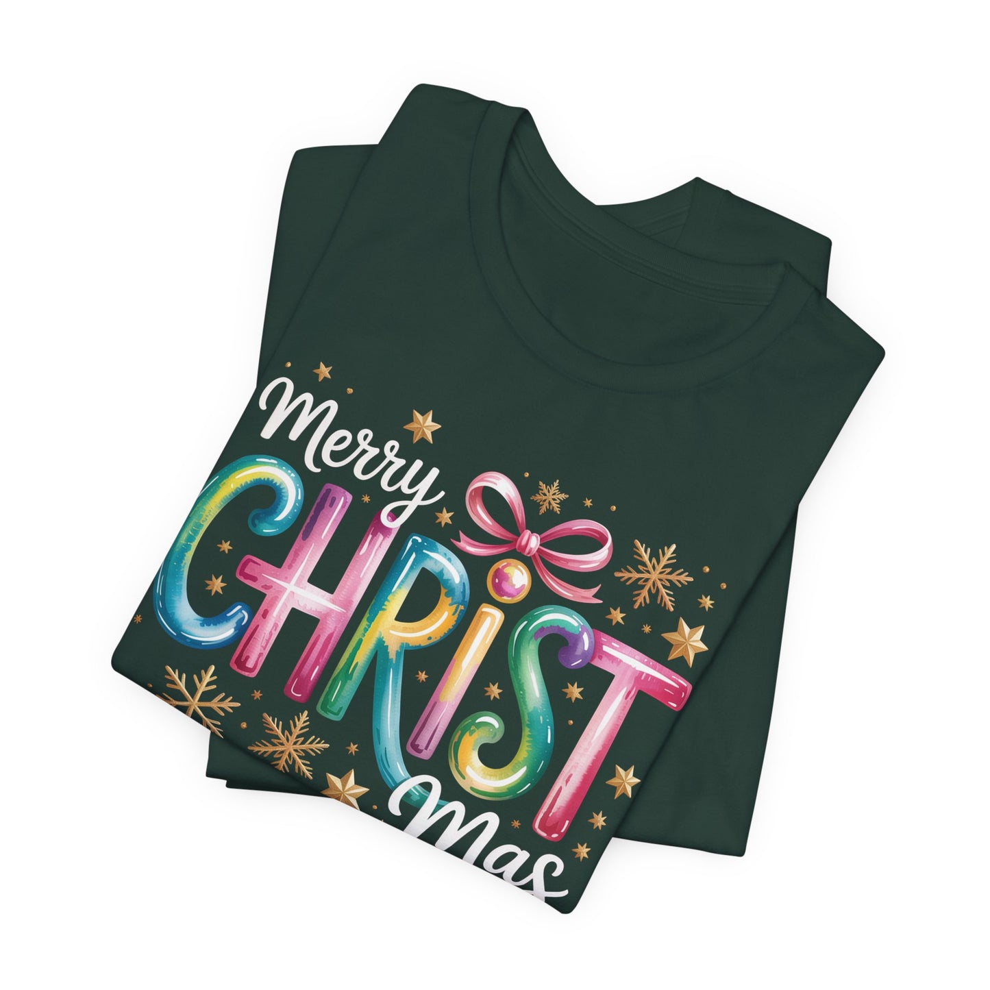 🎄✨ Merry Christmas Glow Lettering T-Shirt – Festive & Bright Holiday Style 🎁🌟