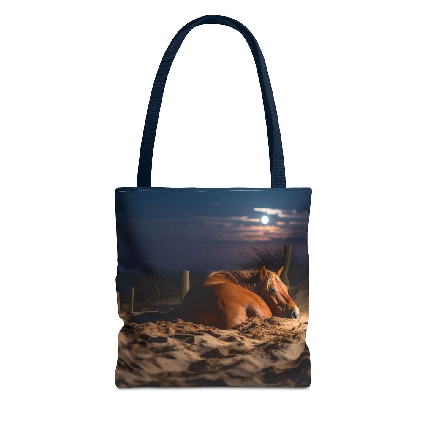 Bolsa de tela "Caballo durmiendo en la playa bajo la luz de la luna": una escapada serena a cada paso